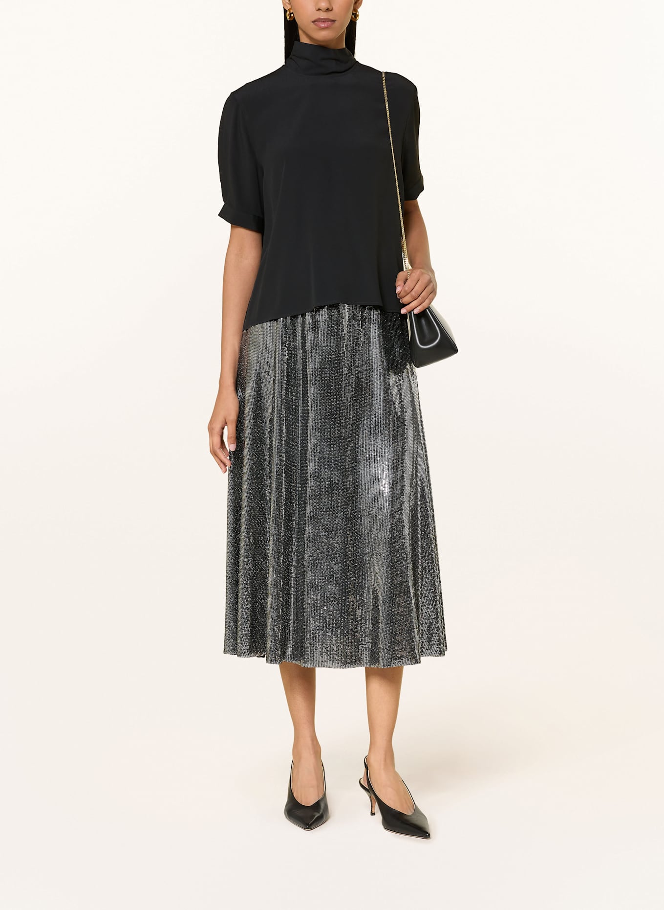 RIANI Rock mit Pailletten und Glitzergarn: SCHWARZ / SILBER