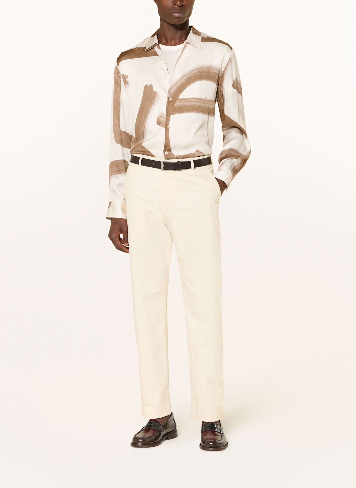 BALDESSARINI Chemise en satin EASY Comfort Fit: ÉCRU / CHAMEAU