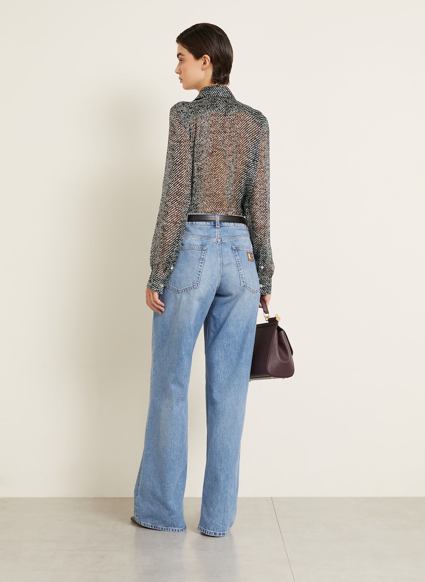 DOLCE & GABBANA Hemdbluse aus Seide: SCHWARZ / HELLGRAU