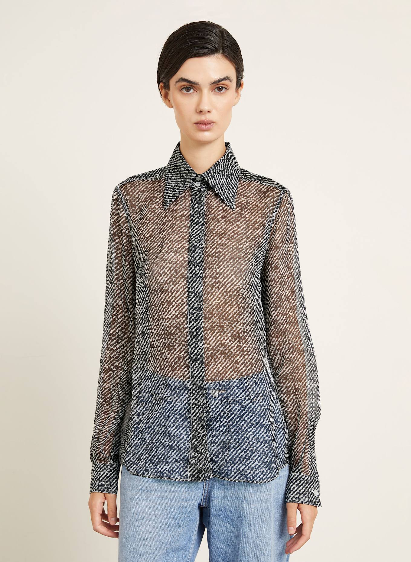 DOLCE & GABBANA Hemdbluse aus Seide: SCHWARZ / HELLGRAU