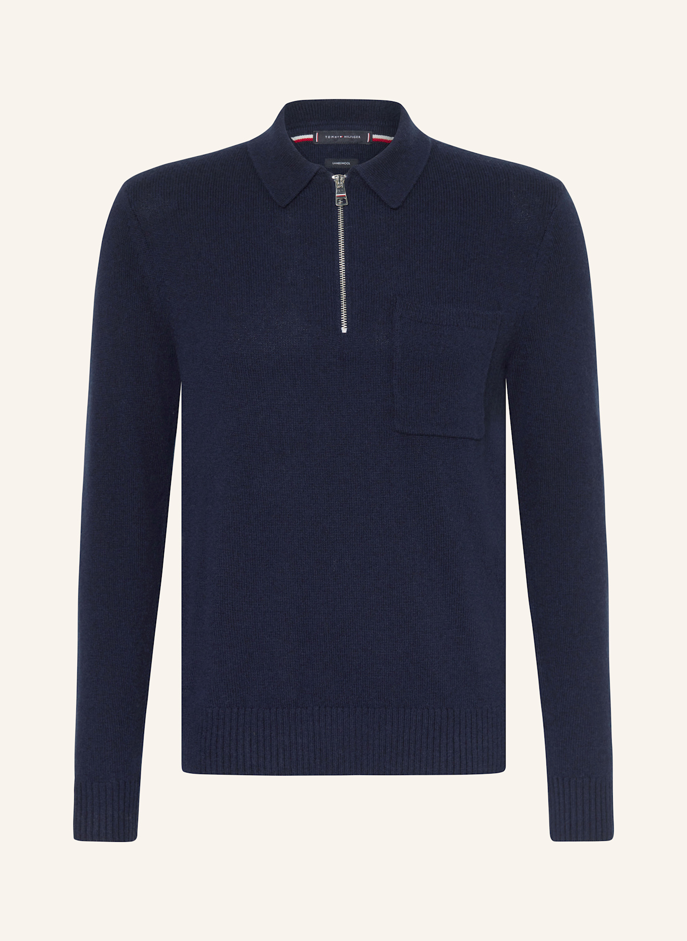 TOMMY HILFIGER Strick-Poloshirt: DUNKELBLAU
