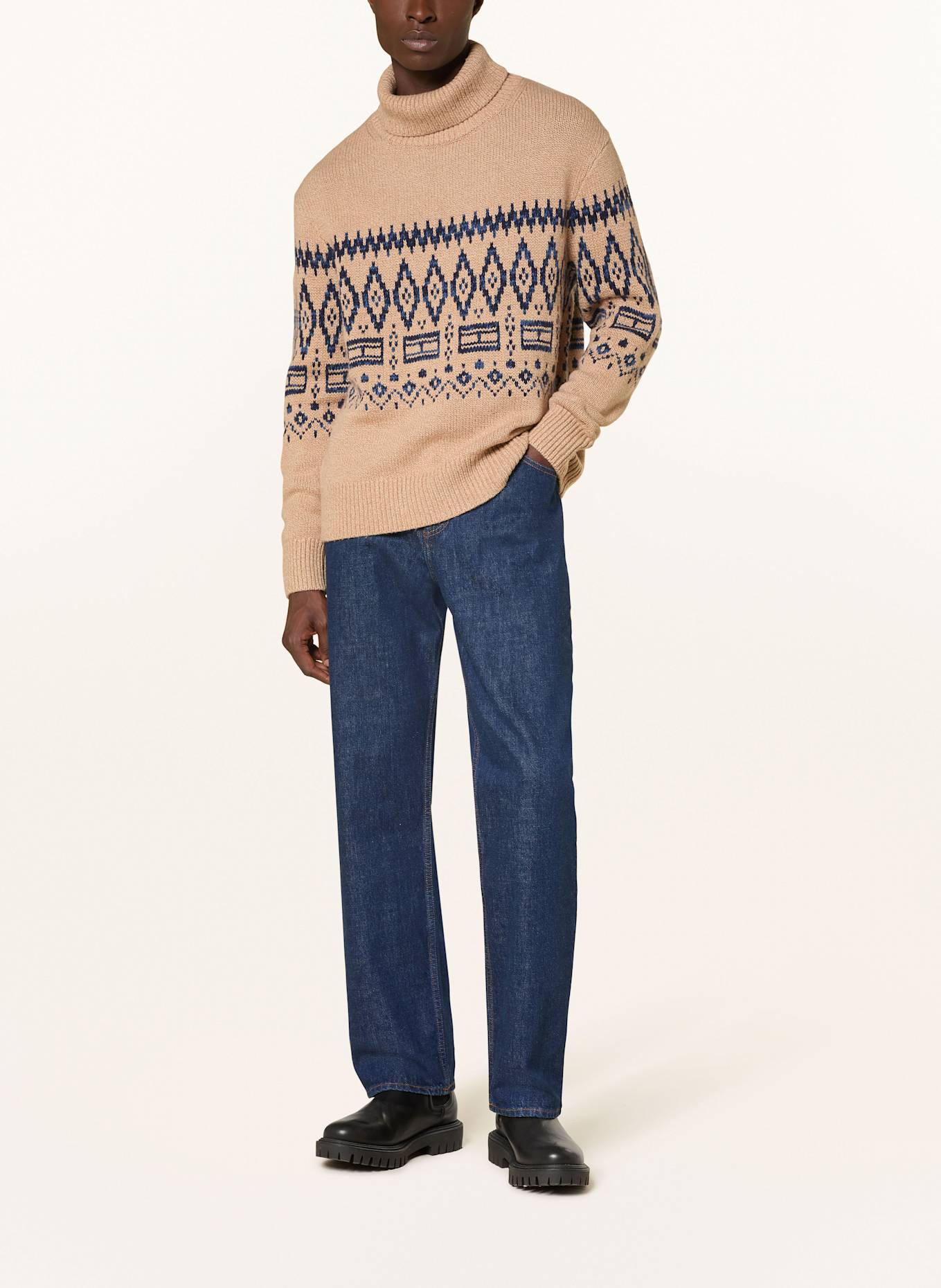 TOMMY HILFIGER Rollkragenpullover: CAMEL / DUNKELBLAU / BLAU