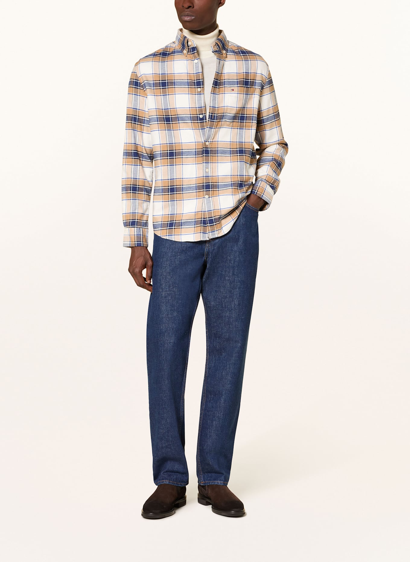 TOMMY HILFIGER Flanellhemd Regular Fit: CREME / DUNKELBLAU / HELLBRAUN