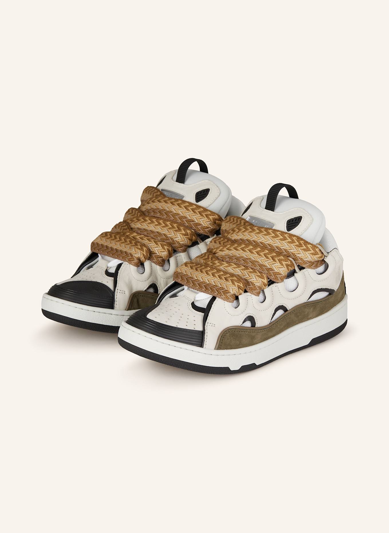 LANVIN Sneaker CURB: CREME / KHAKI / SCHWARZ