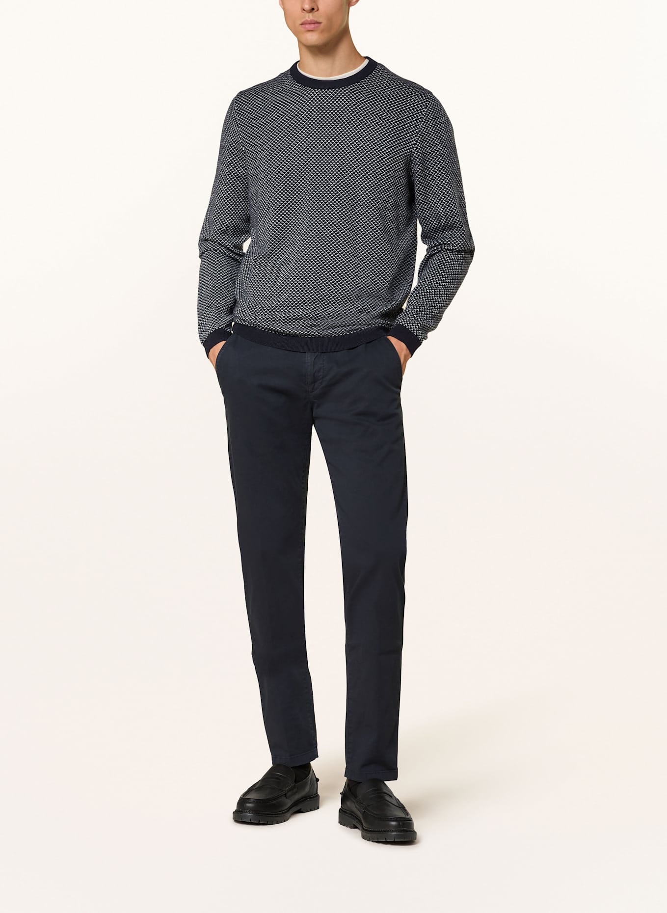 FYNCH-HATTON Pullover: DUNKELBLAU / WEISS