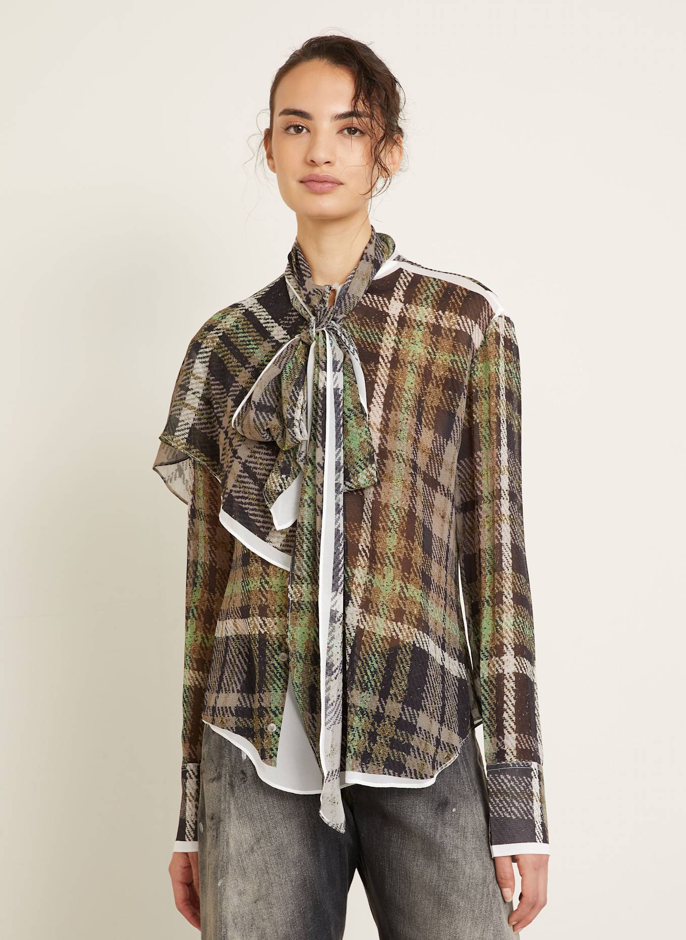 Acne Studios Bluzka z jedwabiu: BRĄZOWY / ZIELONY / CIEMNOBRĄZOWY