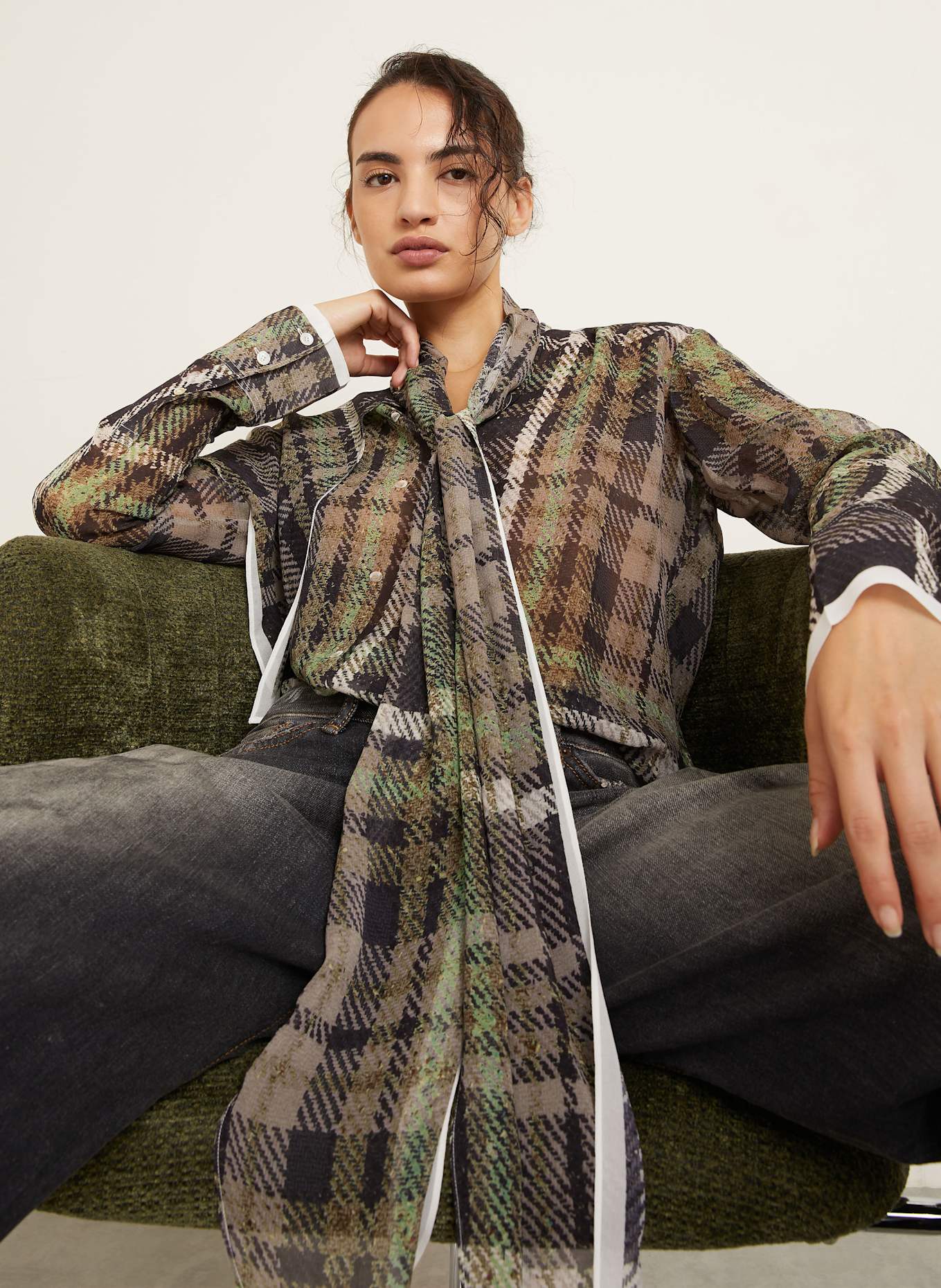 Acne Studios Bluzka z jedwabiu: BRĄZOWY / ZIELONY / CIEMNOBRĄZOWY