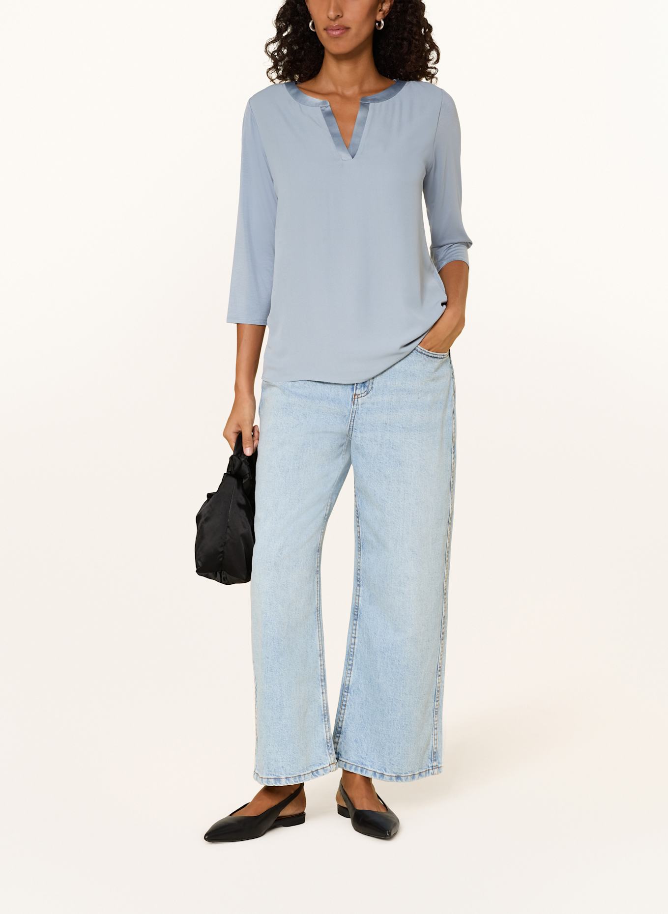 comma Shirt im Materialmix mit 3/4-Arm: BLAUGRAU