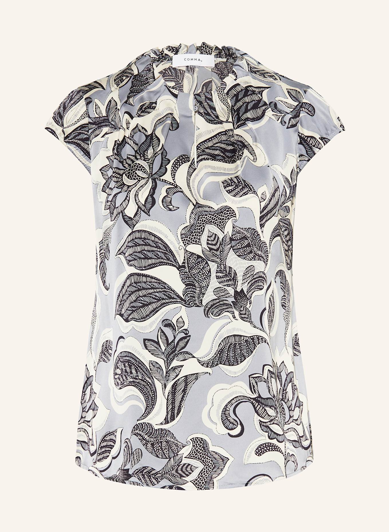 comma Blusentop aus Satin: BLAUGRAU / SCHWARZ / ECRU