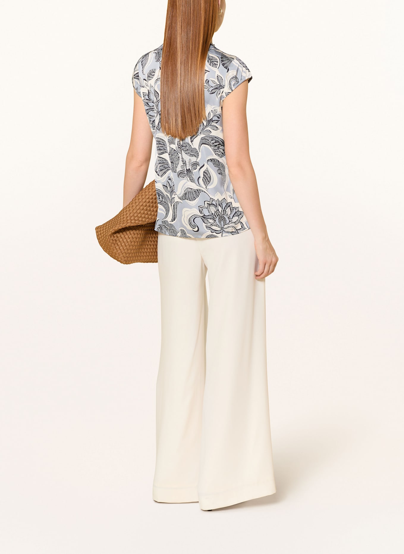 comma Blusentop aus Satin: BLAUGRAU / SCHWARZ / ECRU