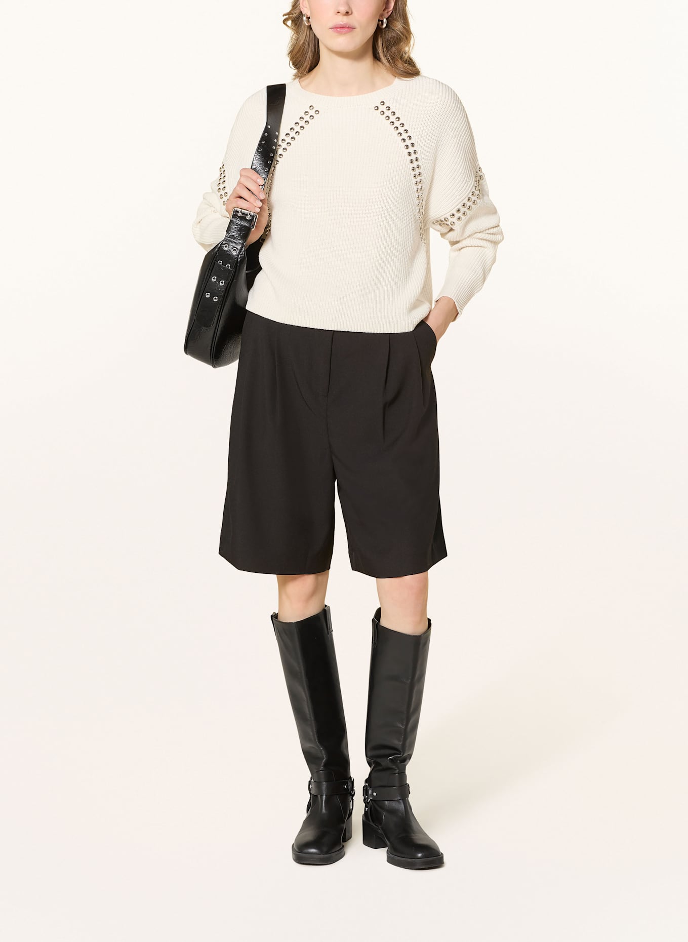 oui Pullover mit Nieten: WEISS