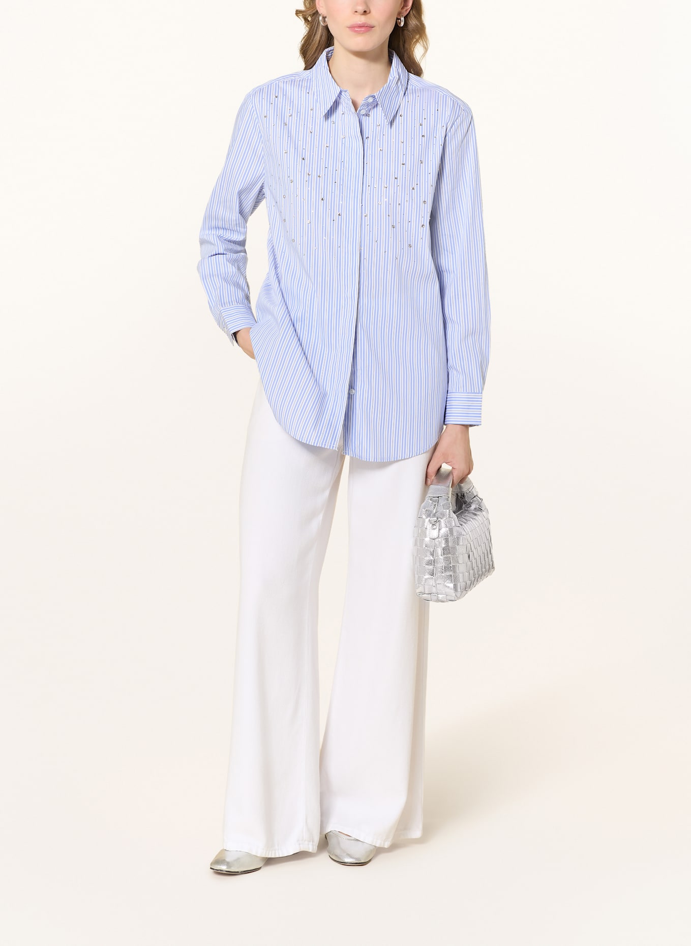 oui Hemdbluse mit Schmucksteinen: HELLBLAU / WEISS