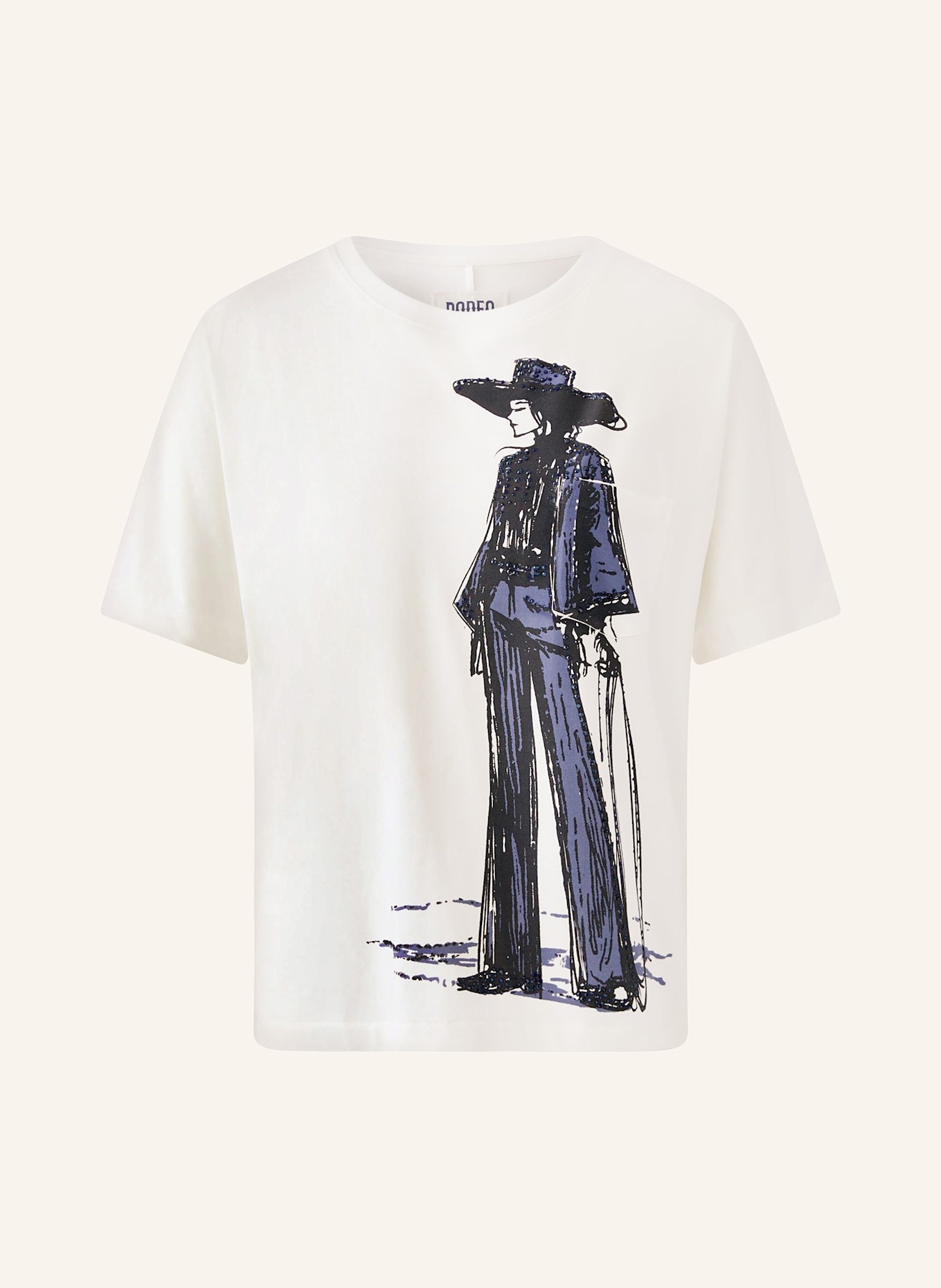 oui T-Shirt mit Schmucksteinen: ECRU