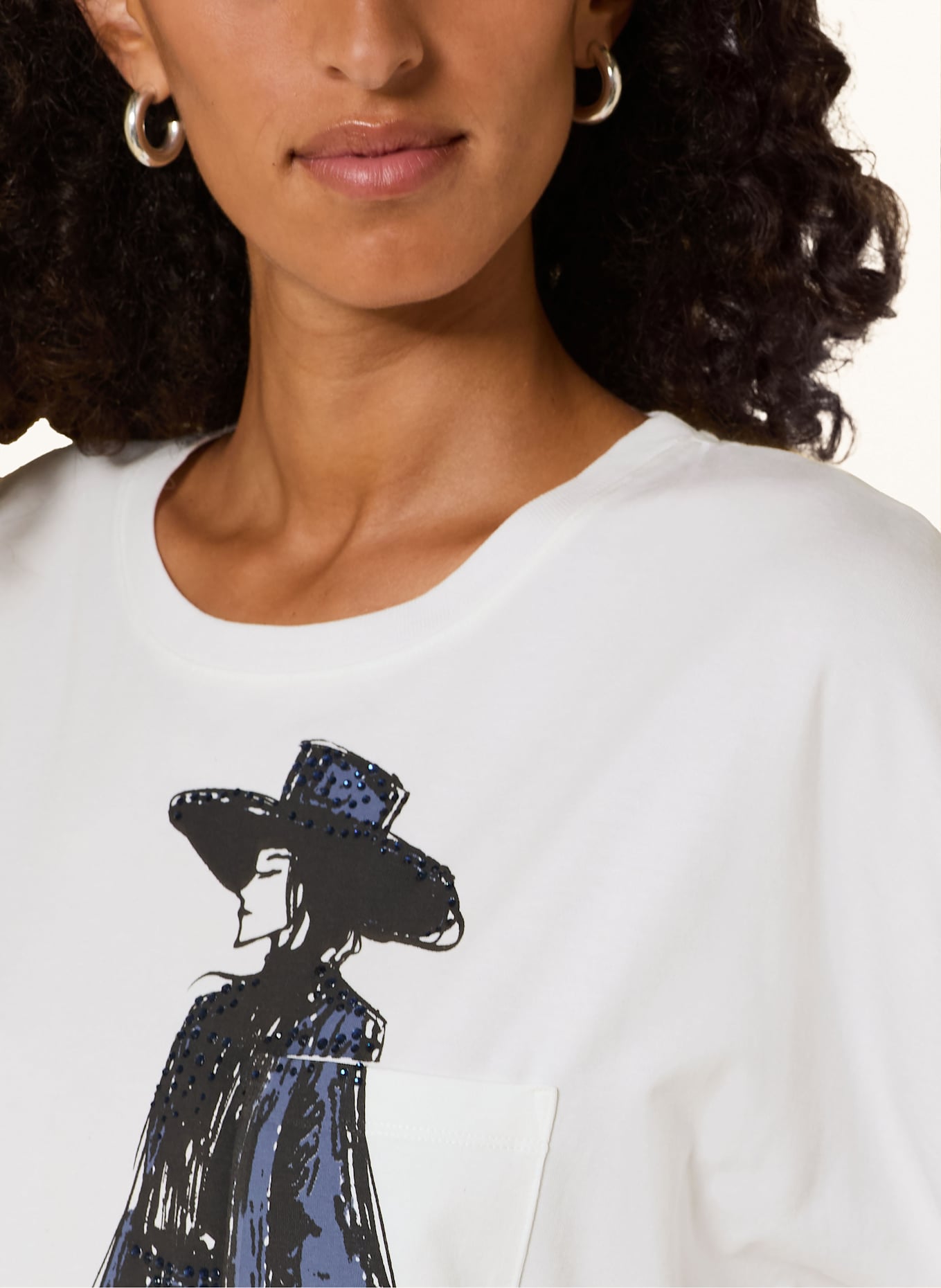 oui T-Shirt mit Schmucksteinen: ECRU