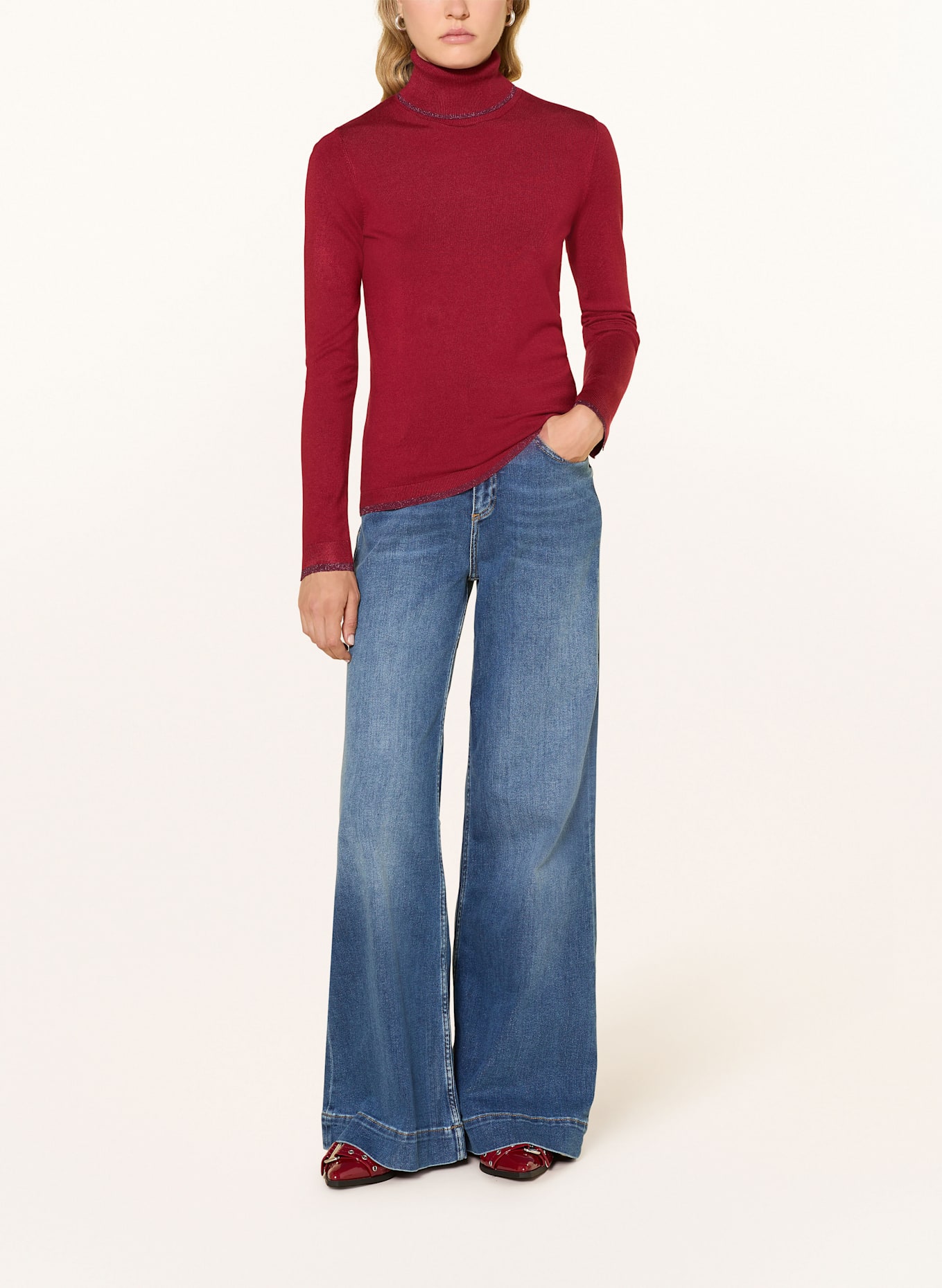 LIU JO Rollkragenpullover mit Glitzergarn: DUNKELROT