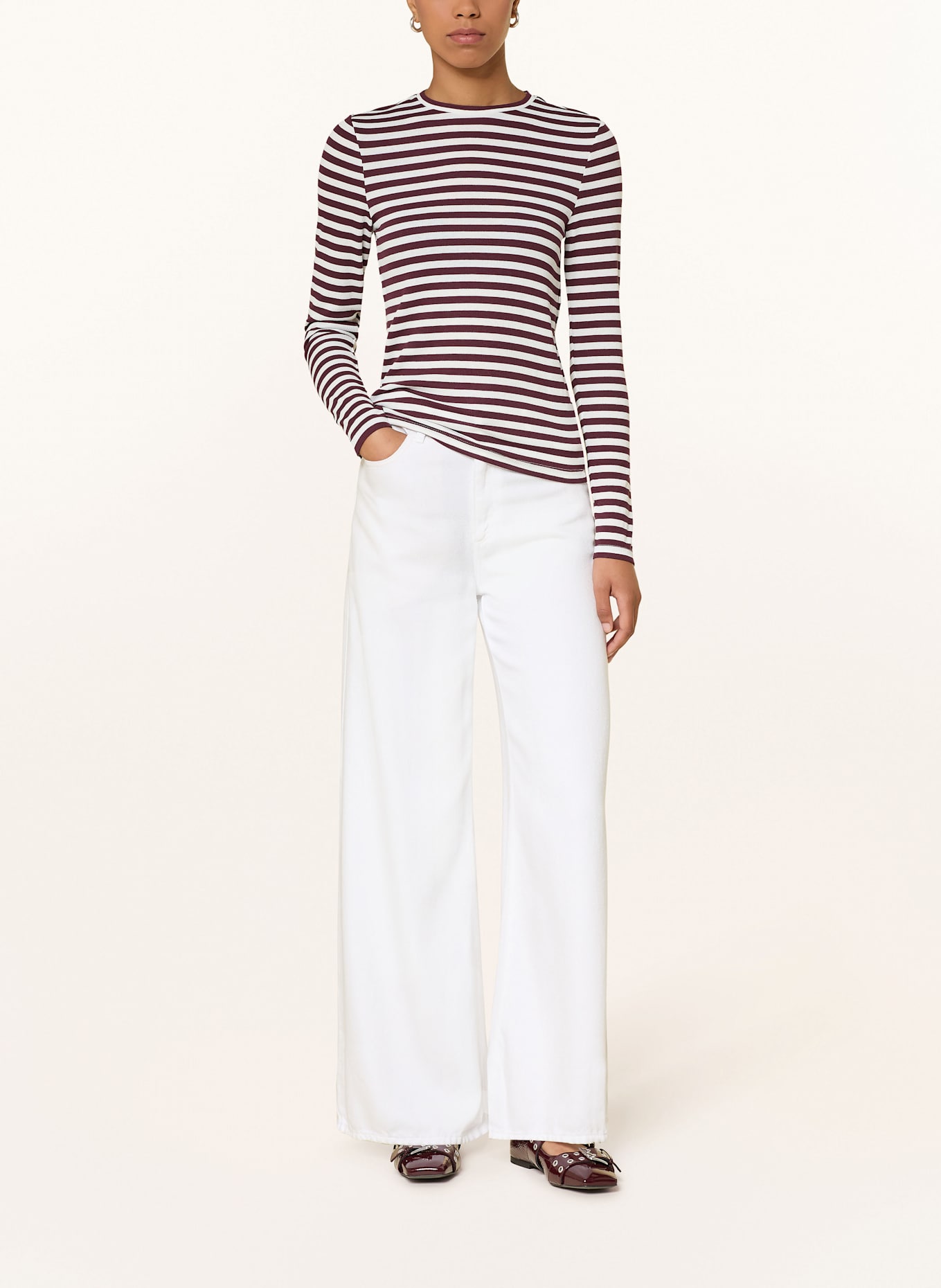 ONLY Koszulka z długim rękawem: CIEMNOCZERWONY / BIAŁY