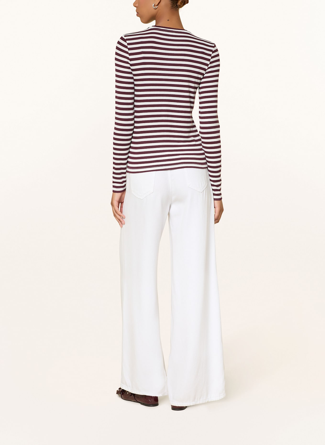 ONLY Koszulka z długim rękawem: CIEMNOCZERWONY / BIAŁY