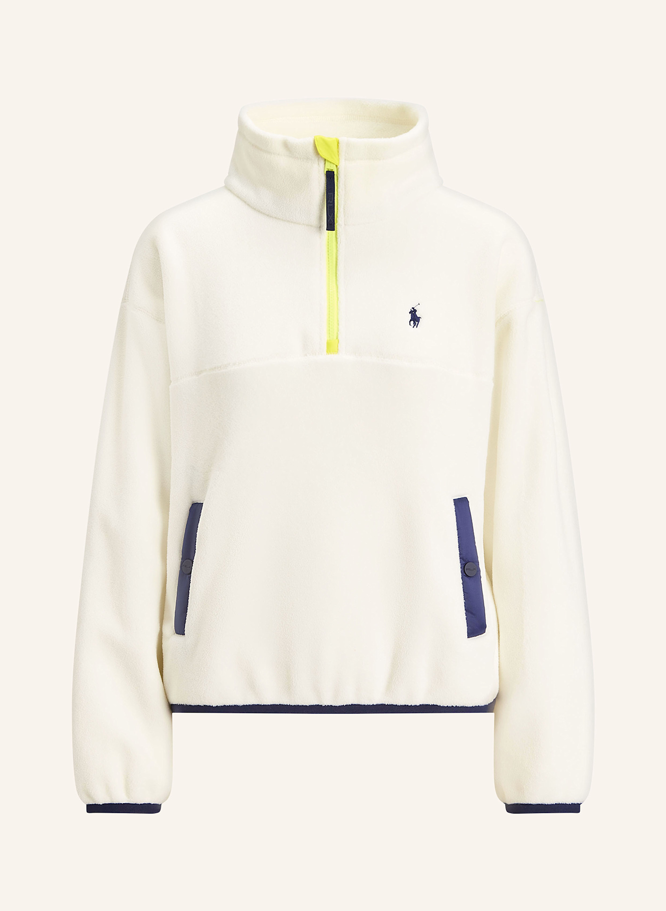 RLX RALPH LAUREN Fleece-Troyer: ECRU / DUNKELBLAU