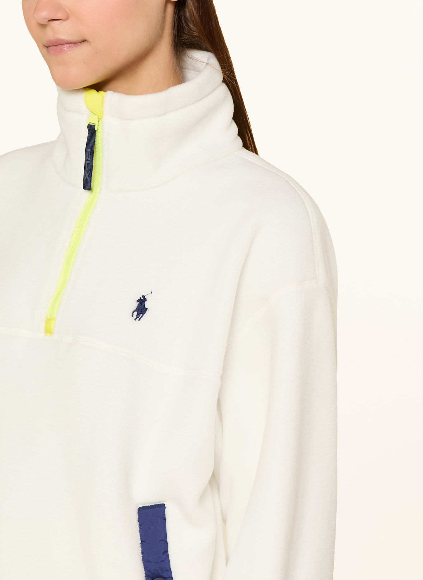 RLX RALPH LAUREN Fleece-Troyer: ECRU / DUNKELBLAU