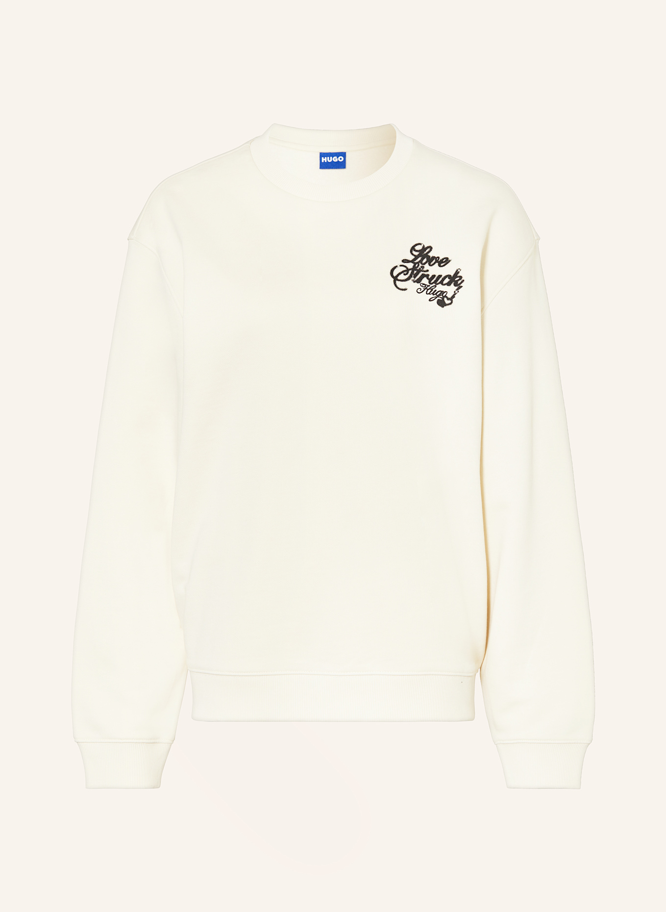HUGO Oversized-Sweatshirt CREW: ECRU / SCHWARZ