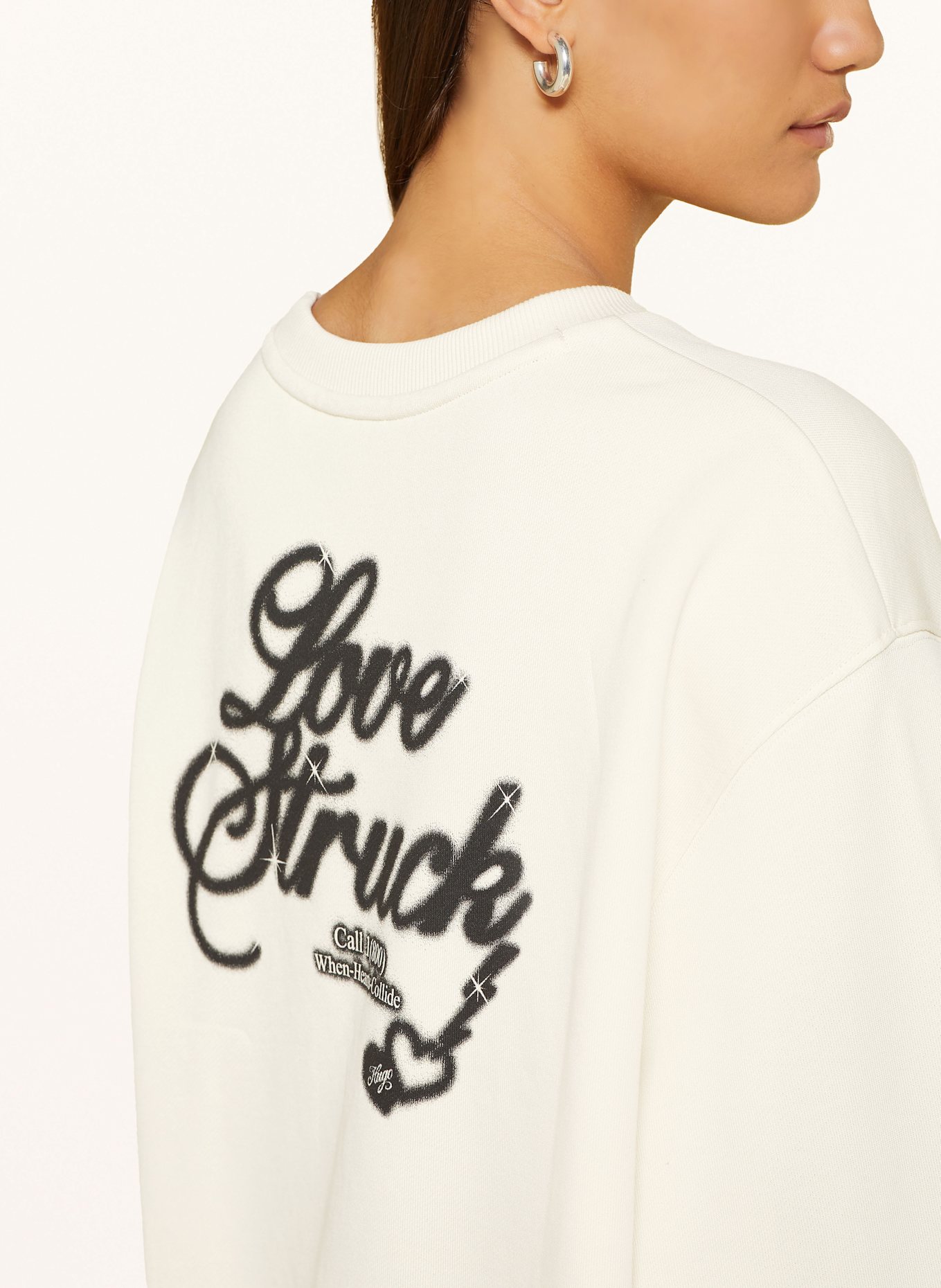 HUGO Oversized-Sweatshirt CREW: ECRU / SCHWARZ