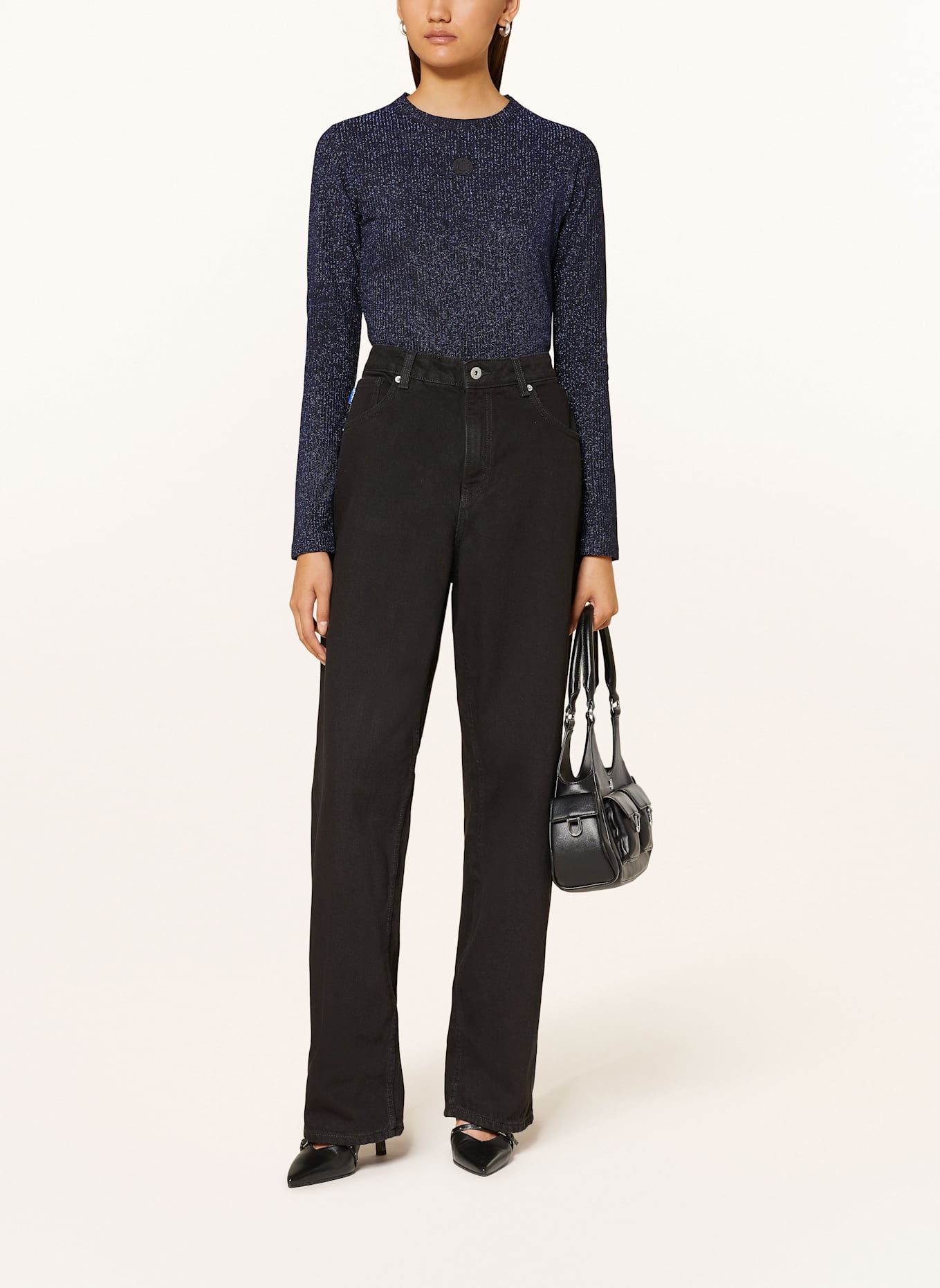 HUGO Longsleeve DALOREN mit Glitzergarn: SCHWARZ / BLAU