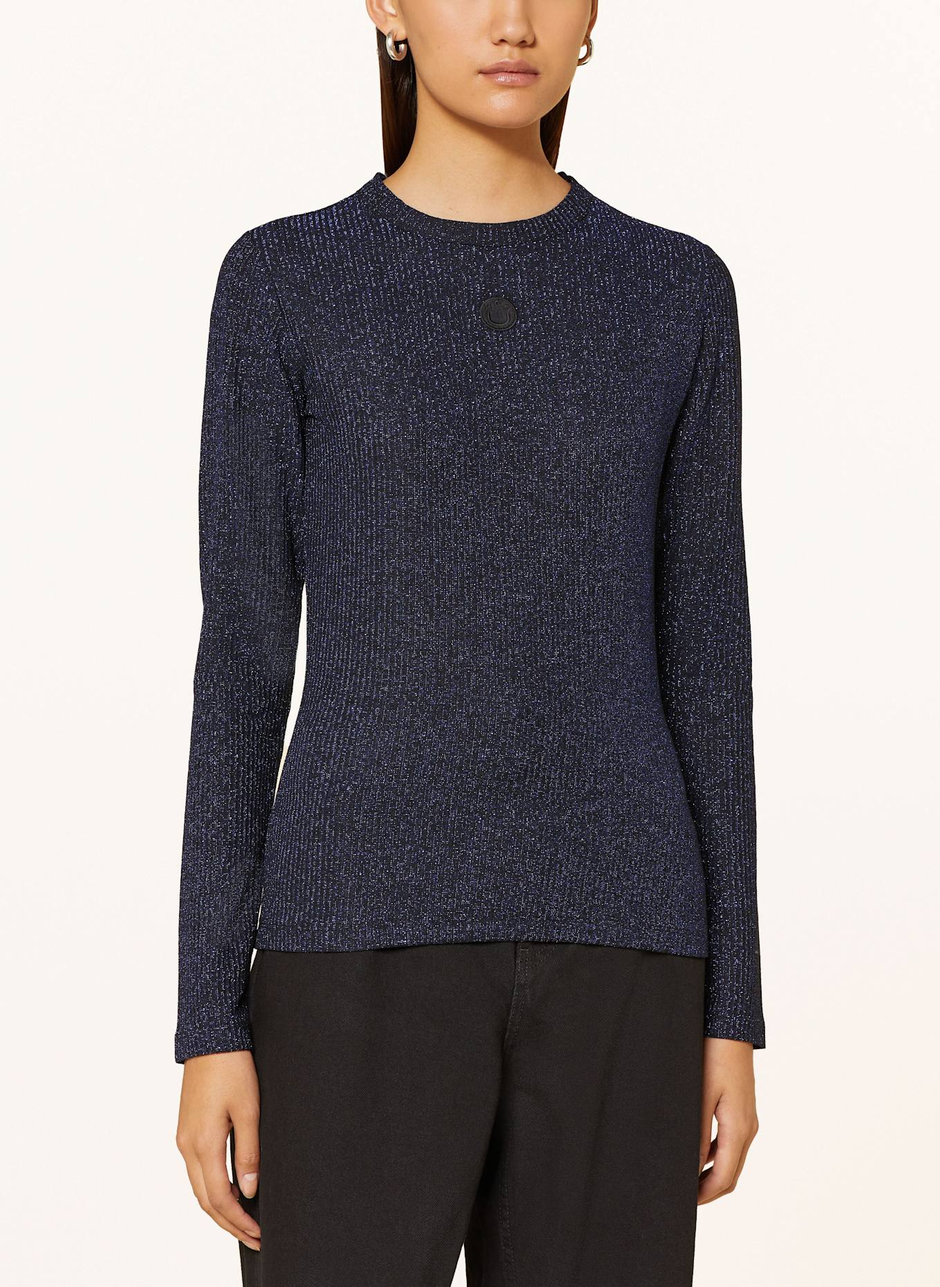 HUGO Longsleeve DALOREN mit Glitzergarn: SCHWARZ / BLAU