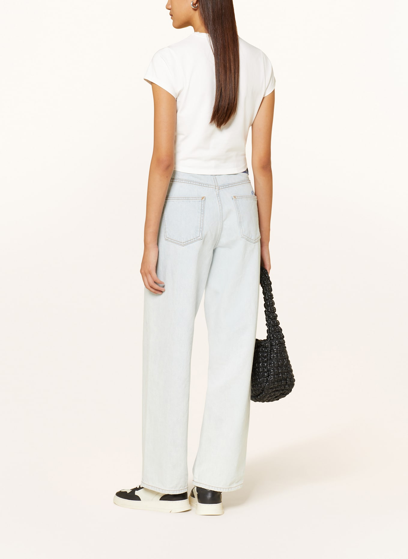 HUGO Cropped-Shirt DOME mit Schmucksteinen: WEISS