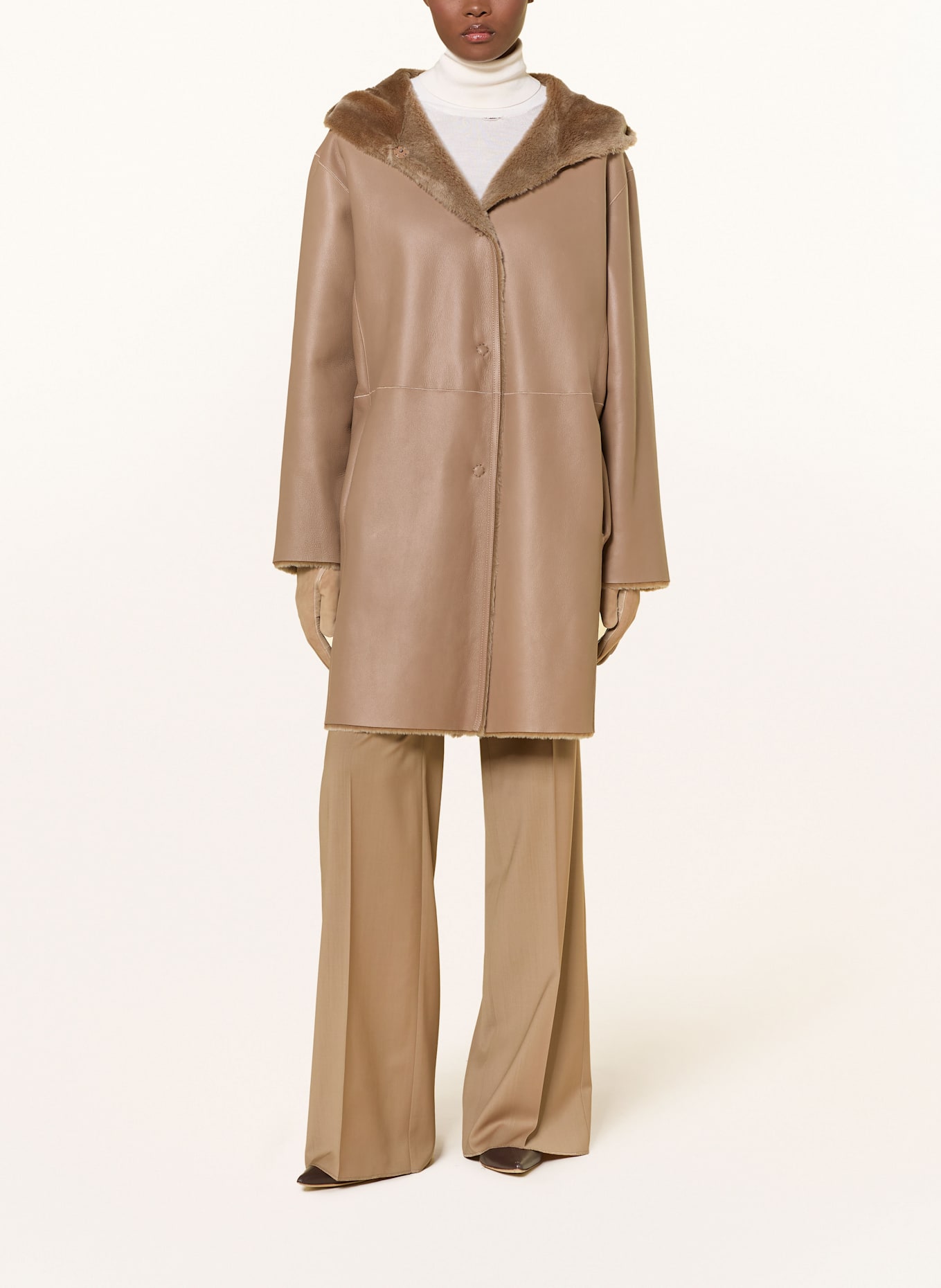 manzoni 24 Płaszcz skórzany dwustronny: JASNOBRĄZOWY