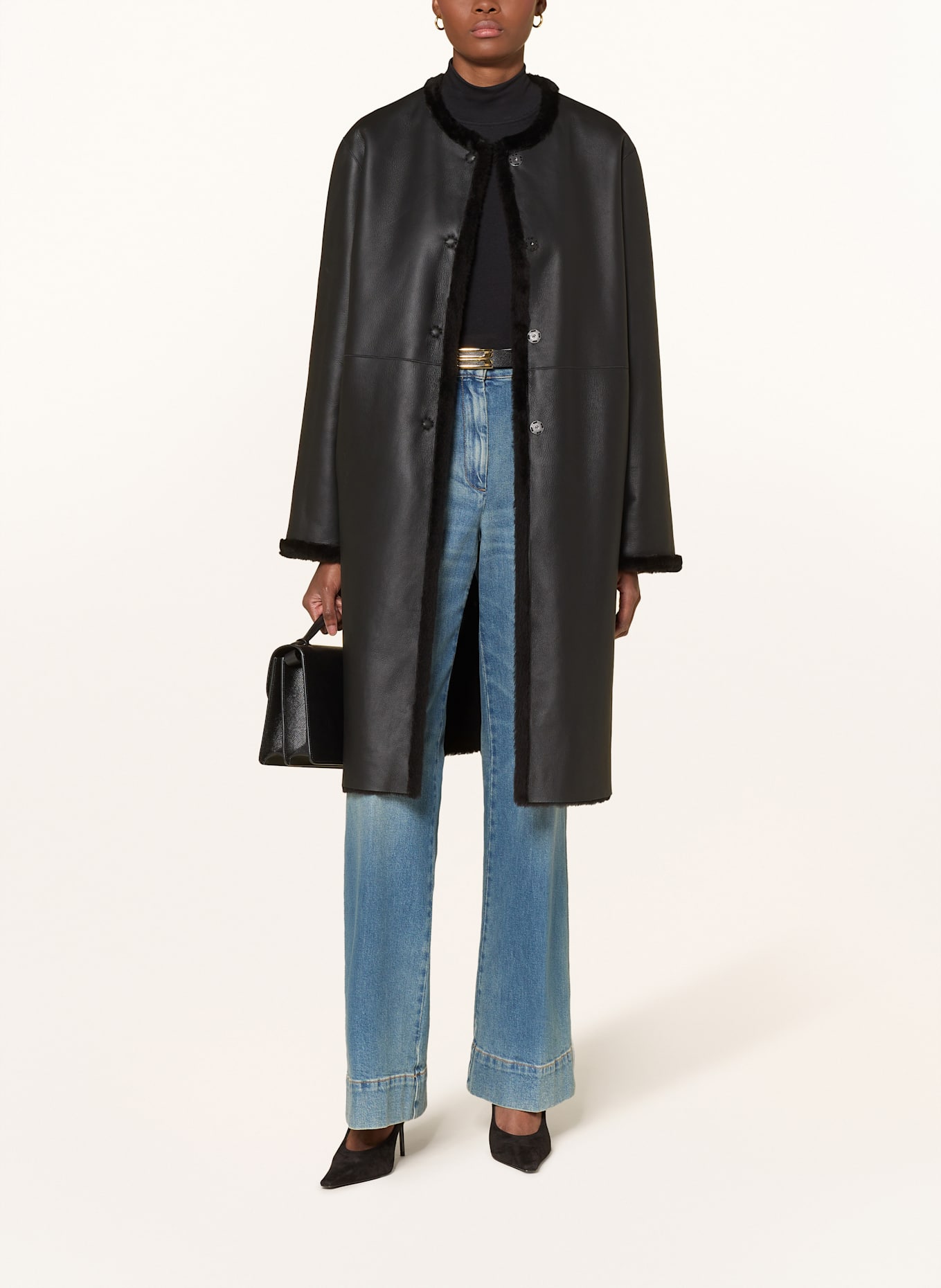 manzoni 24 Płaszcz skórzany dwustronny: CZARNY