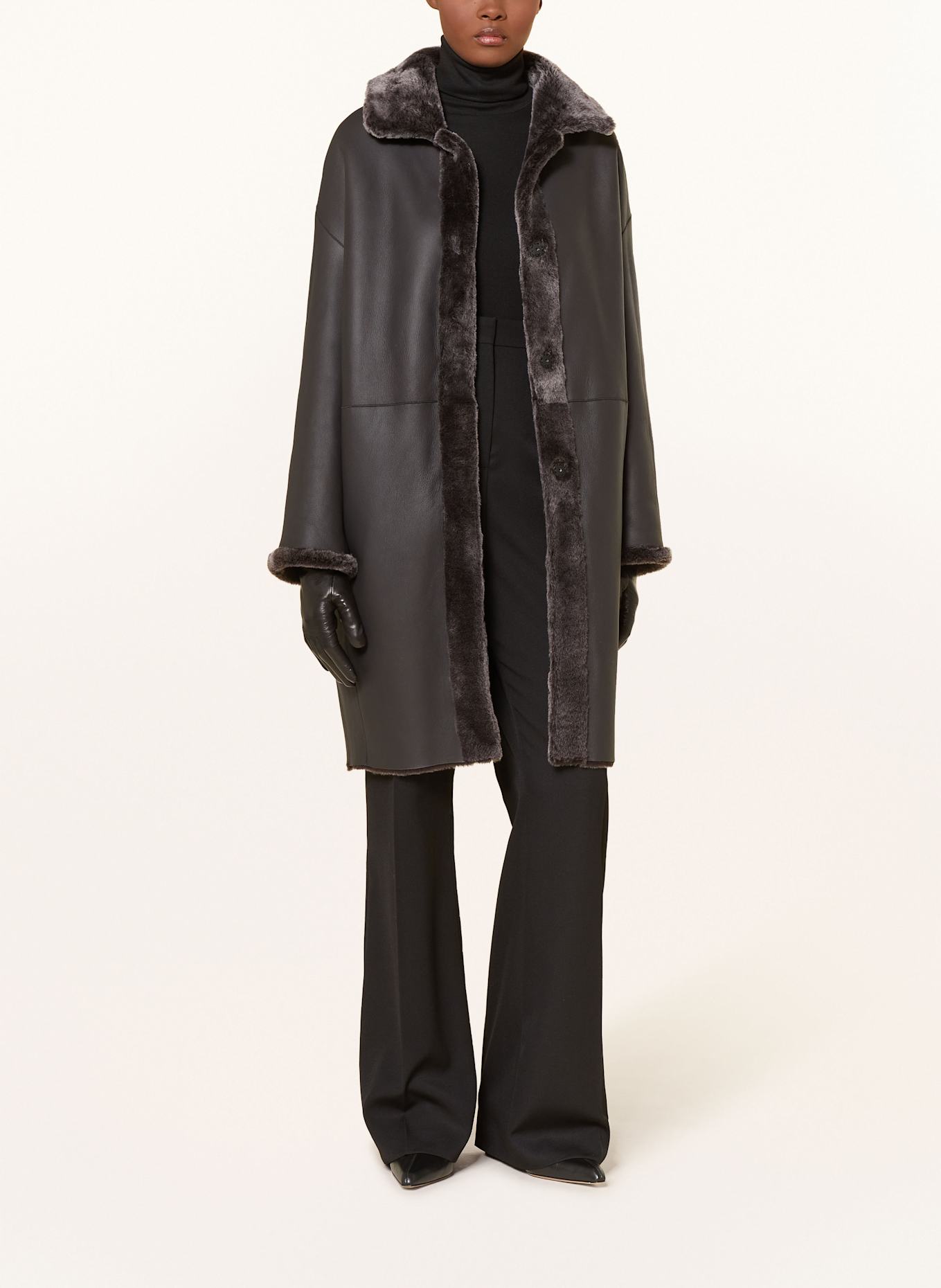 manzoni 24 Płaszcz skórzany dwustronny: SZARY