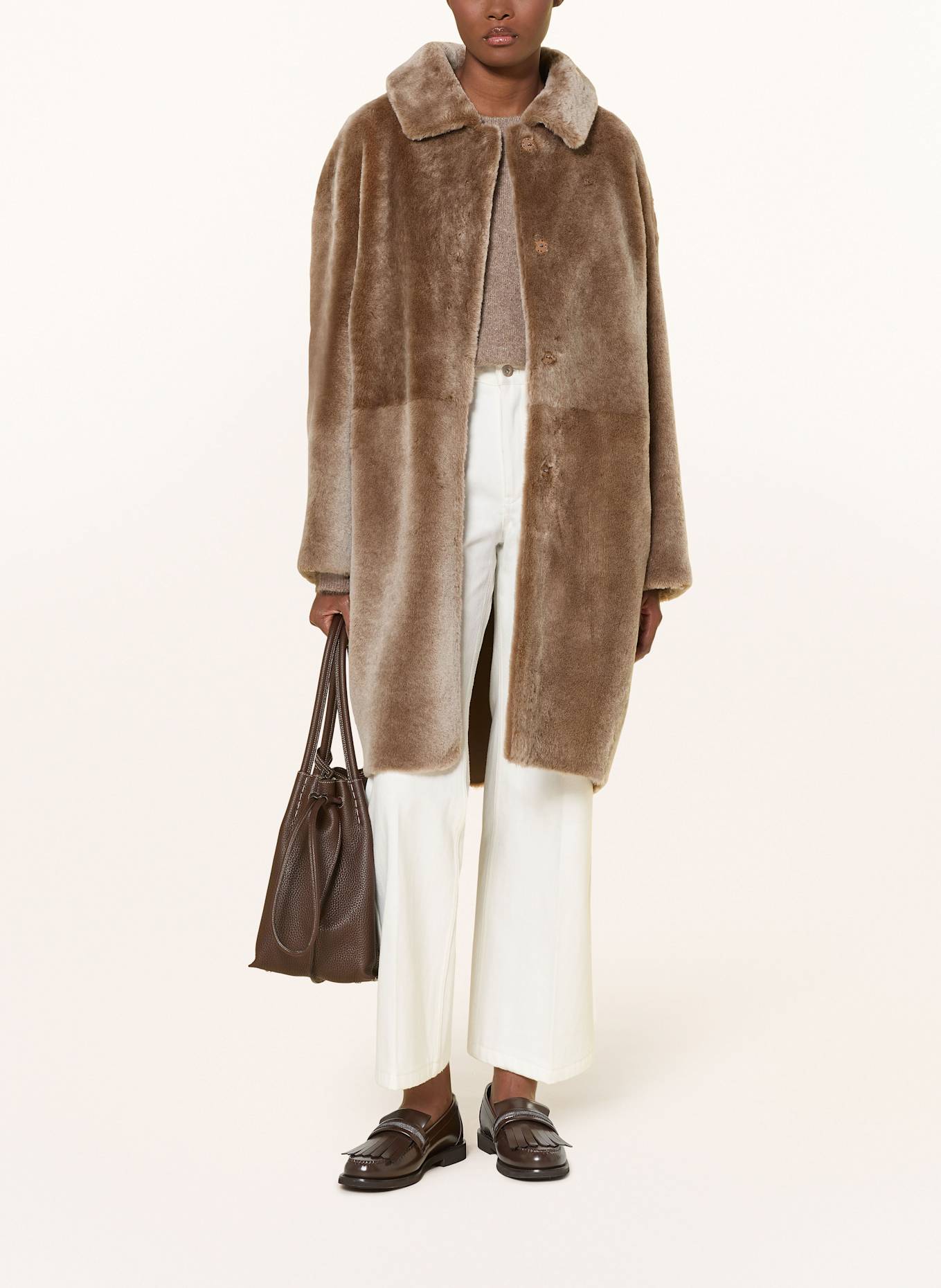 manzoni 24 Płaszcz skórzany dwustronny: CAMELOWY