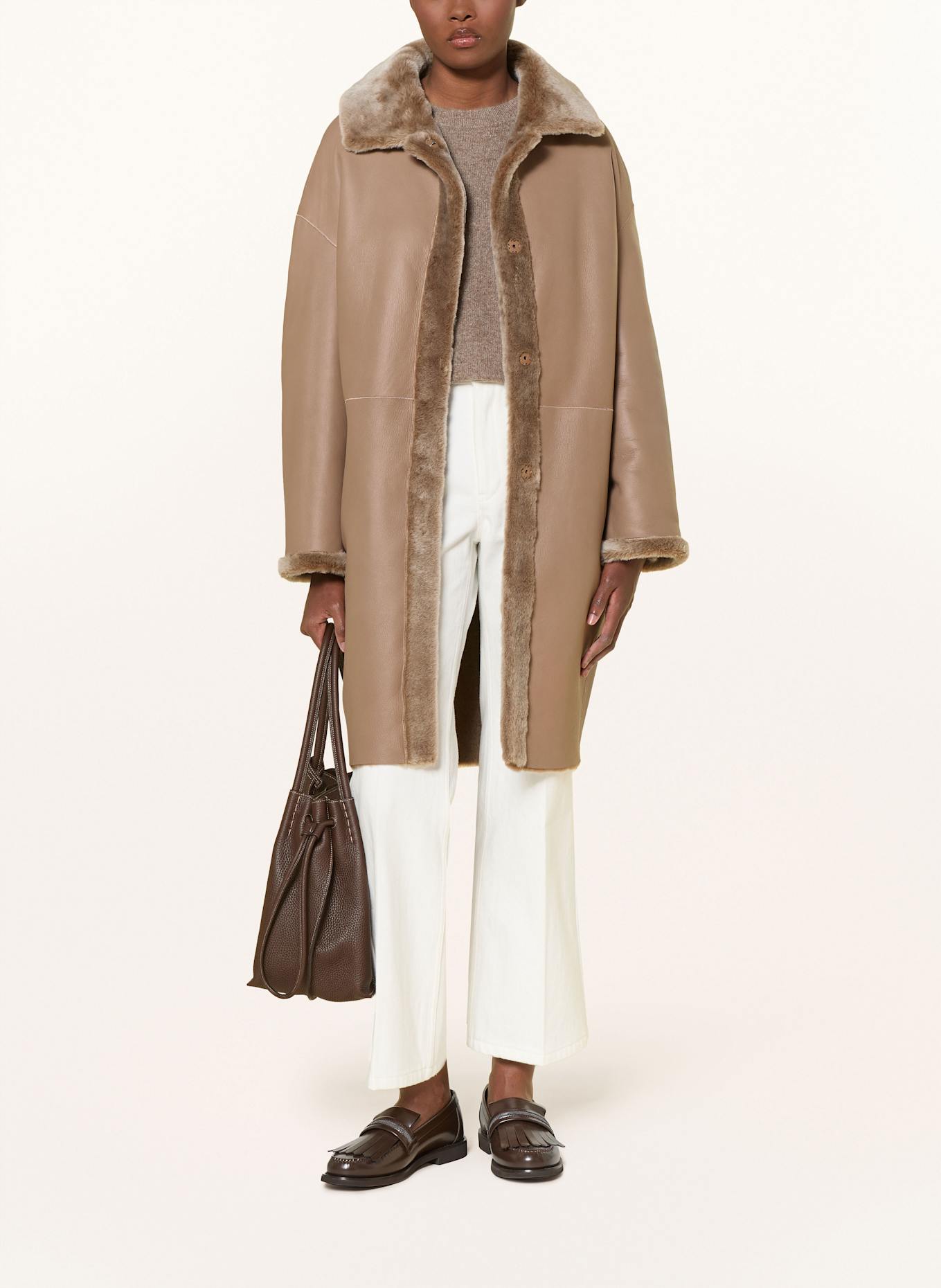 manzoni 24 Płaszcz skórzany dwustronny: CAMELOWY