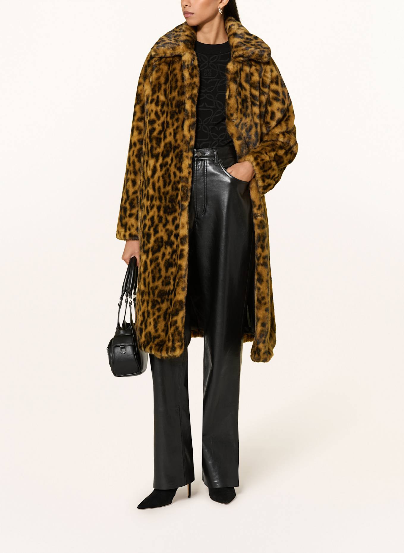 HUGO Kunstpelz-Mantel MAFELDA: CAMEL / SCHWARZ