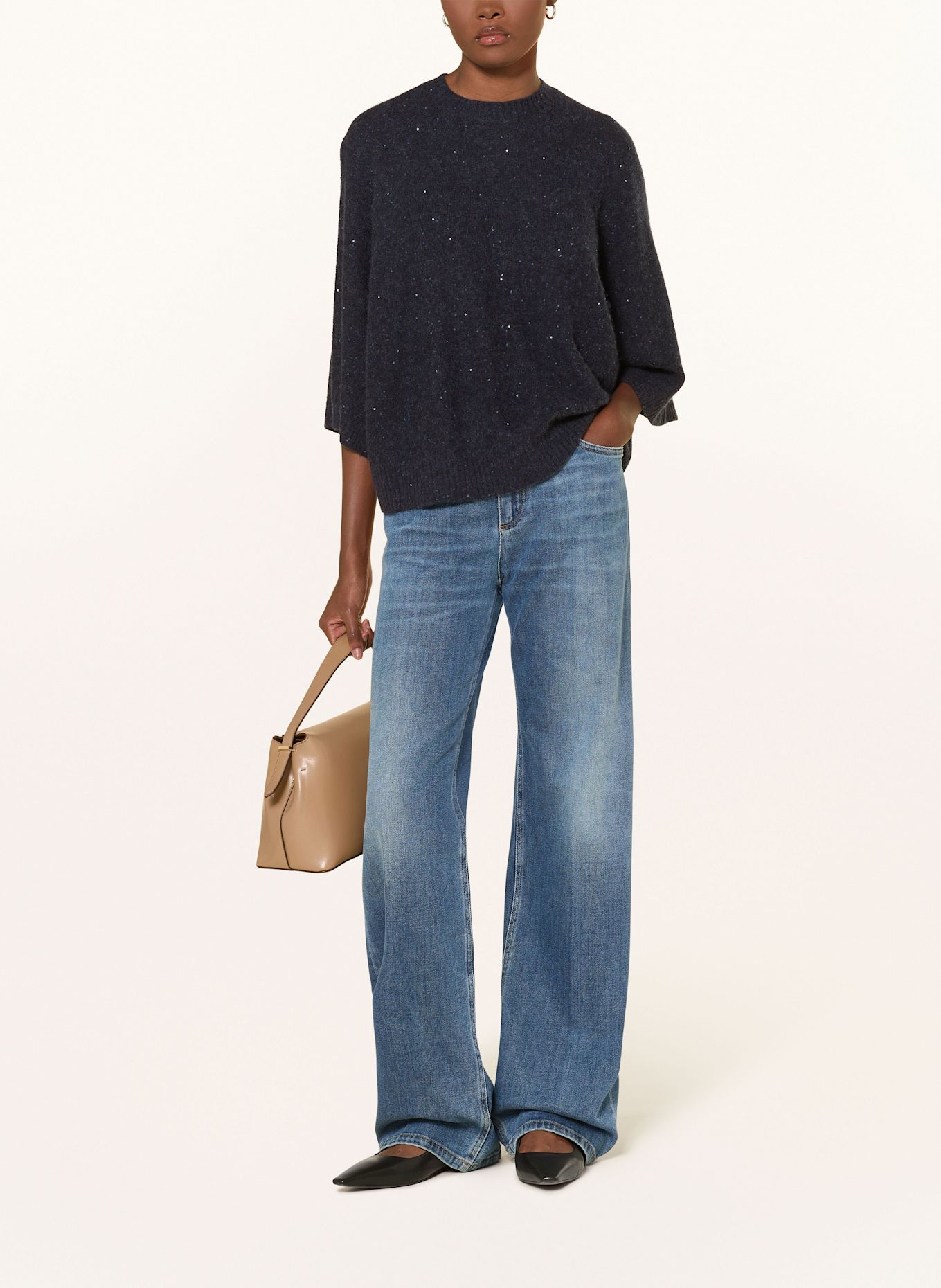 FABIANA FILIPPI Pullover mit 3/4-Arm und Pailletten: DUNKELBLAU