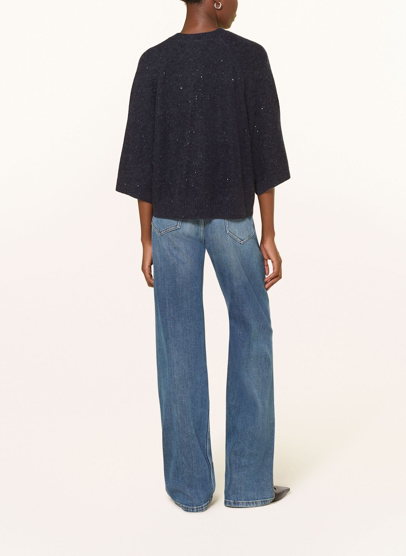 FABIANA FILIPPI Pullover mit 3/4-Arm und Pailletten: DUNKELBLAU