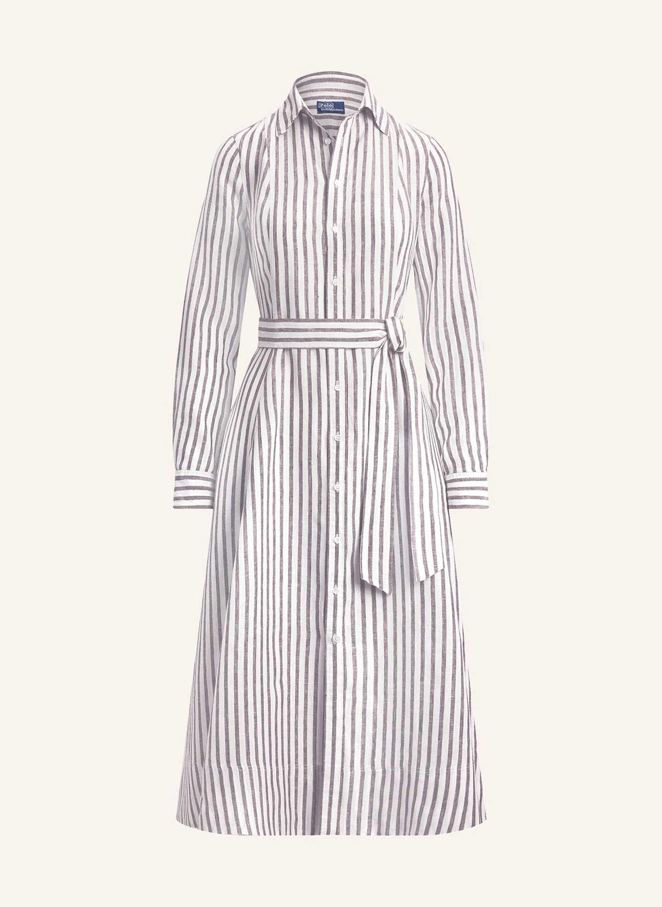 POLO RALPH LAUREN Hemdblusenkleid aus Leinen: WEISS / BRAUN