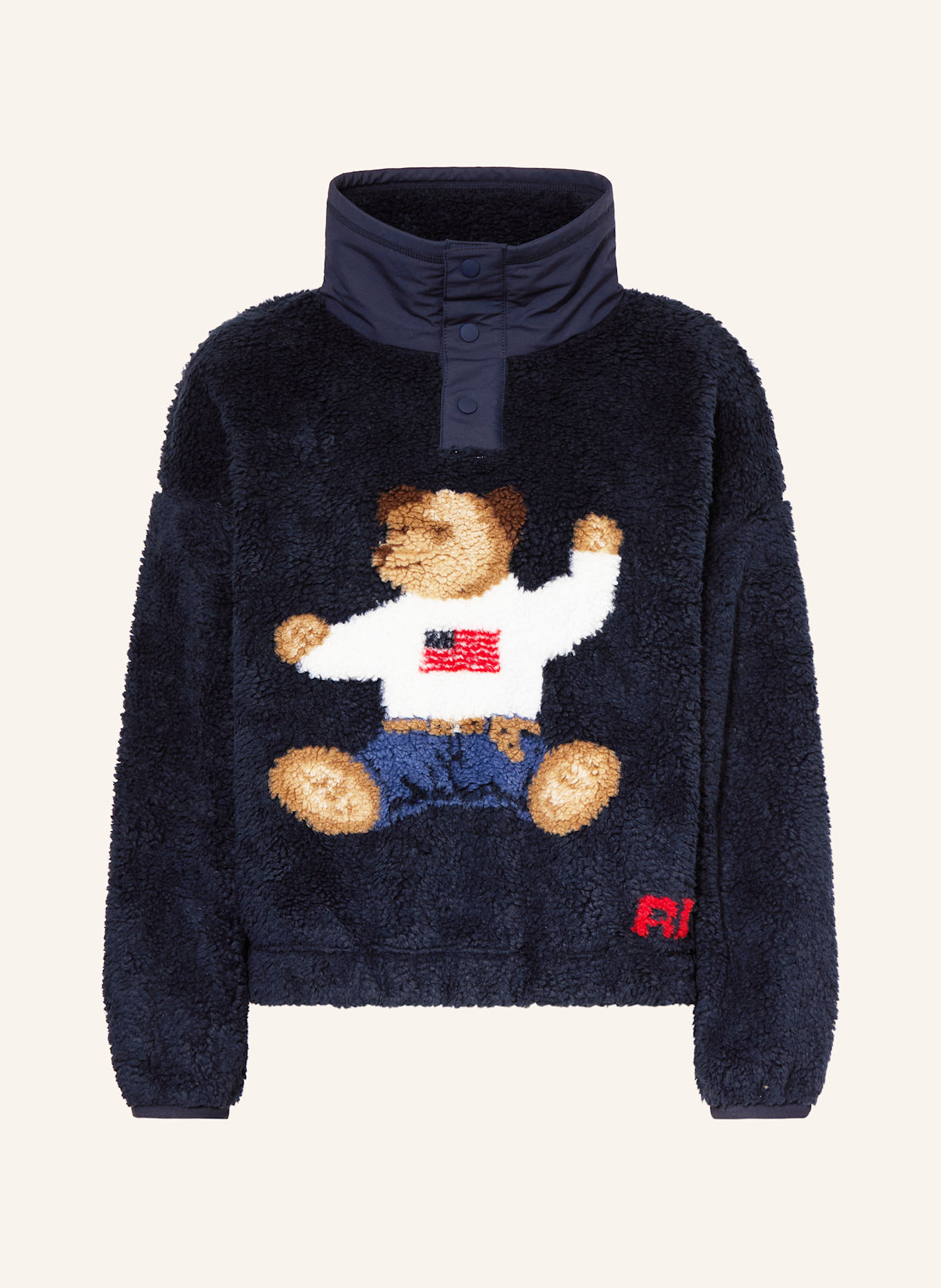 POLO RALPH LAUREN Teddyfell-Pullover im Materialmix: DUNKELBLAU