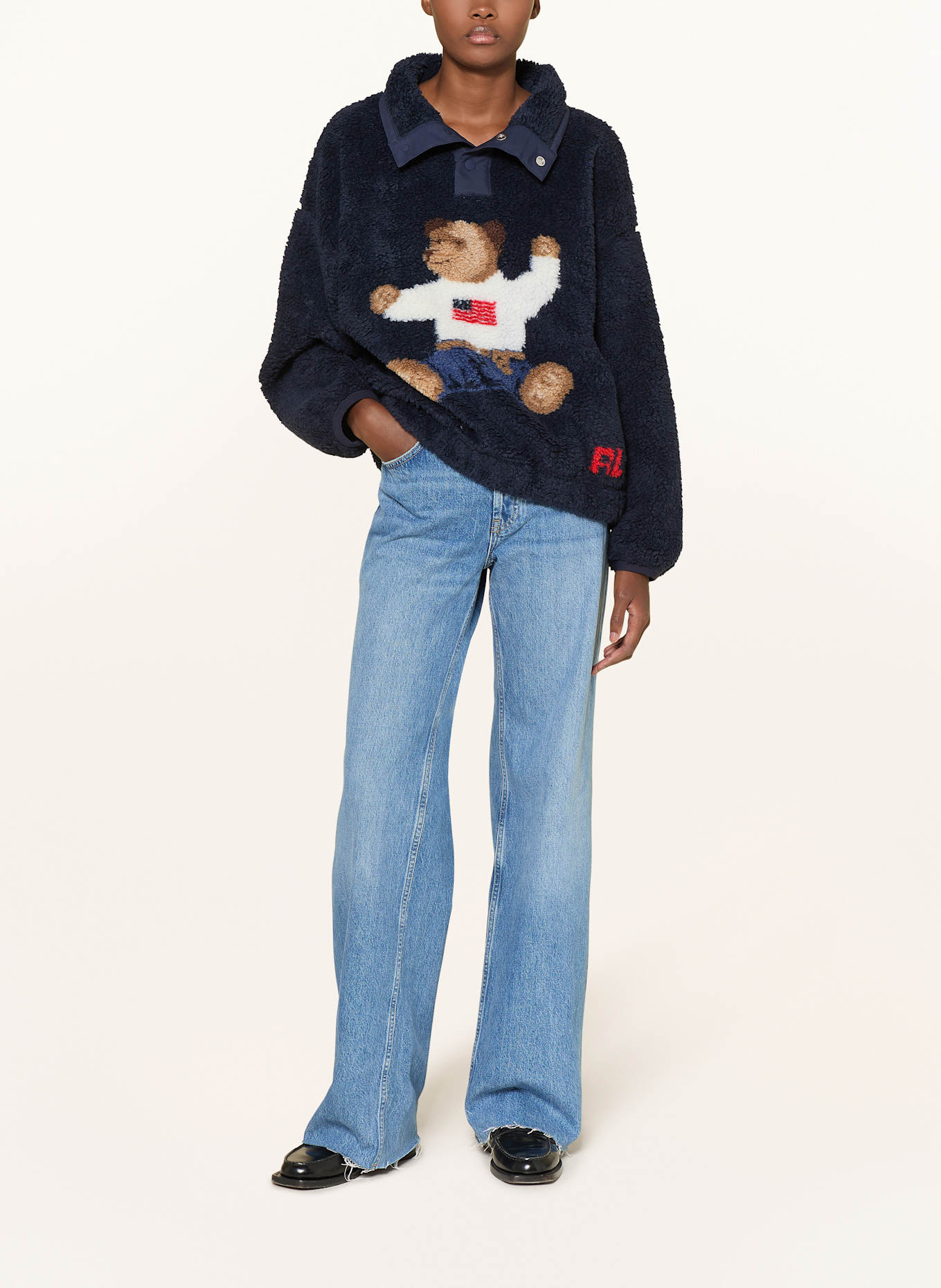 POLO RALPH LAUREN Teddyfell-Pullover im Materialmix: DUNKELBLAU
