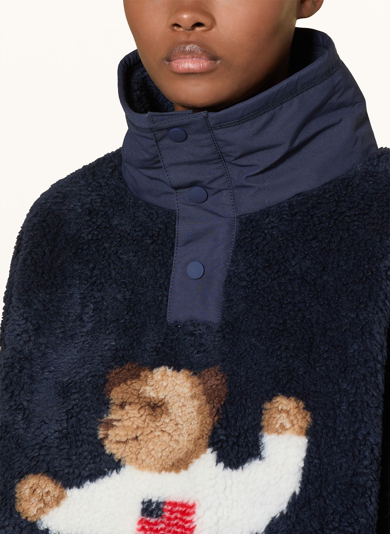 POLO RALPH LAUREN Teddyfell-Pullover im Materialmix: DUNKELBLAU