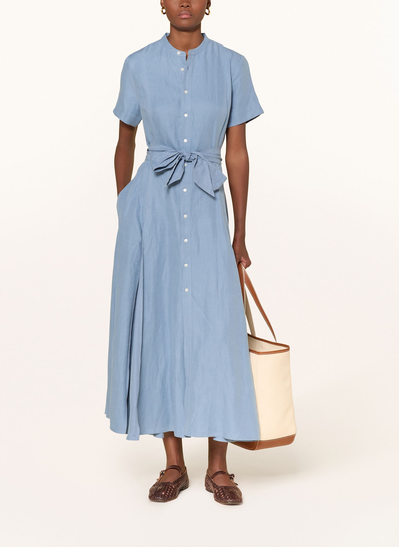 POLO RALPH LAUREN Kleid mit Seide und Leinen: HELLBLAU