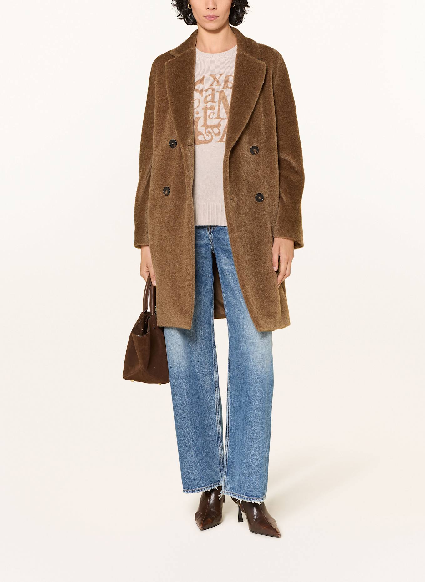 S Max Mara Kunstfell-Mantel ROSETO mit Alpaka: CAMEL