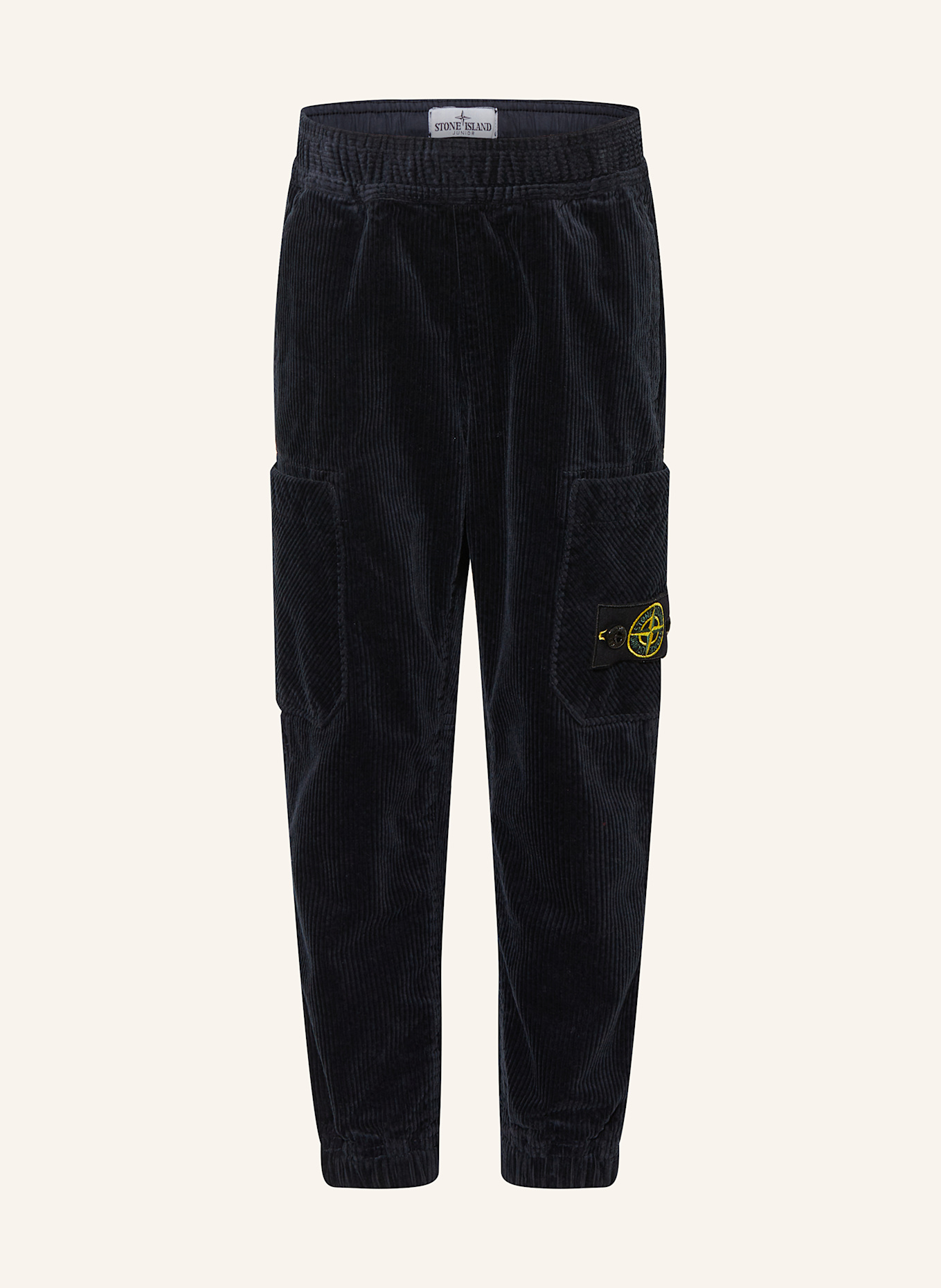 STONE ISLAND JUNIOR Cargo kalhoty Regular Tapered Fit z manšestru: TMAVĚ MODRÁ