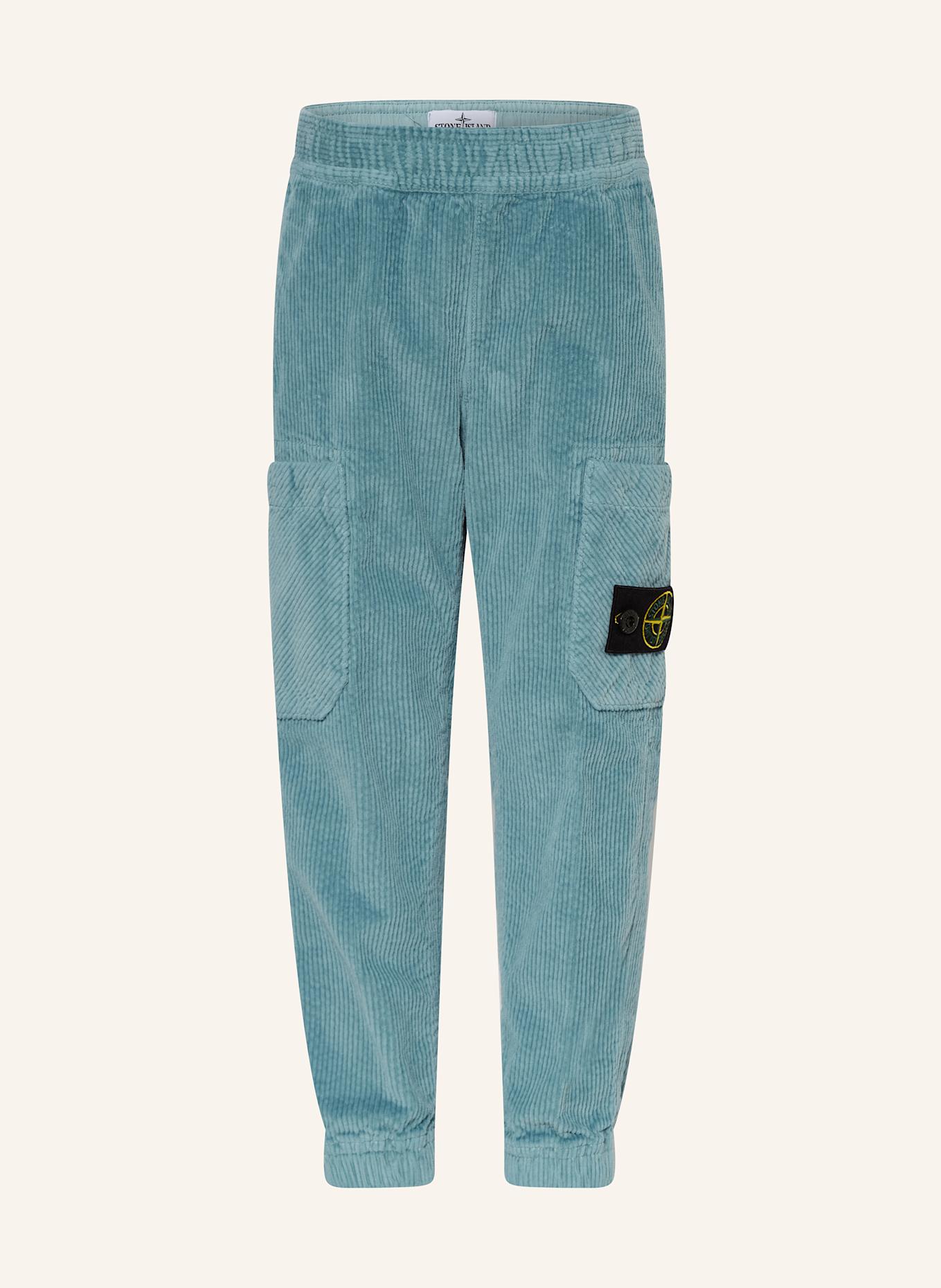 STONE ISLAND JUNIOR Cargo kalhoty Regular Tapered Fit z manšestru: TMAVĚ MODRÁ
