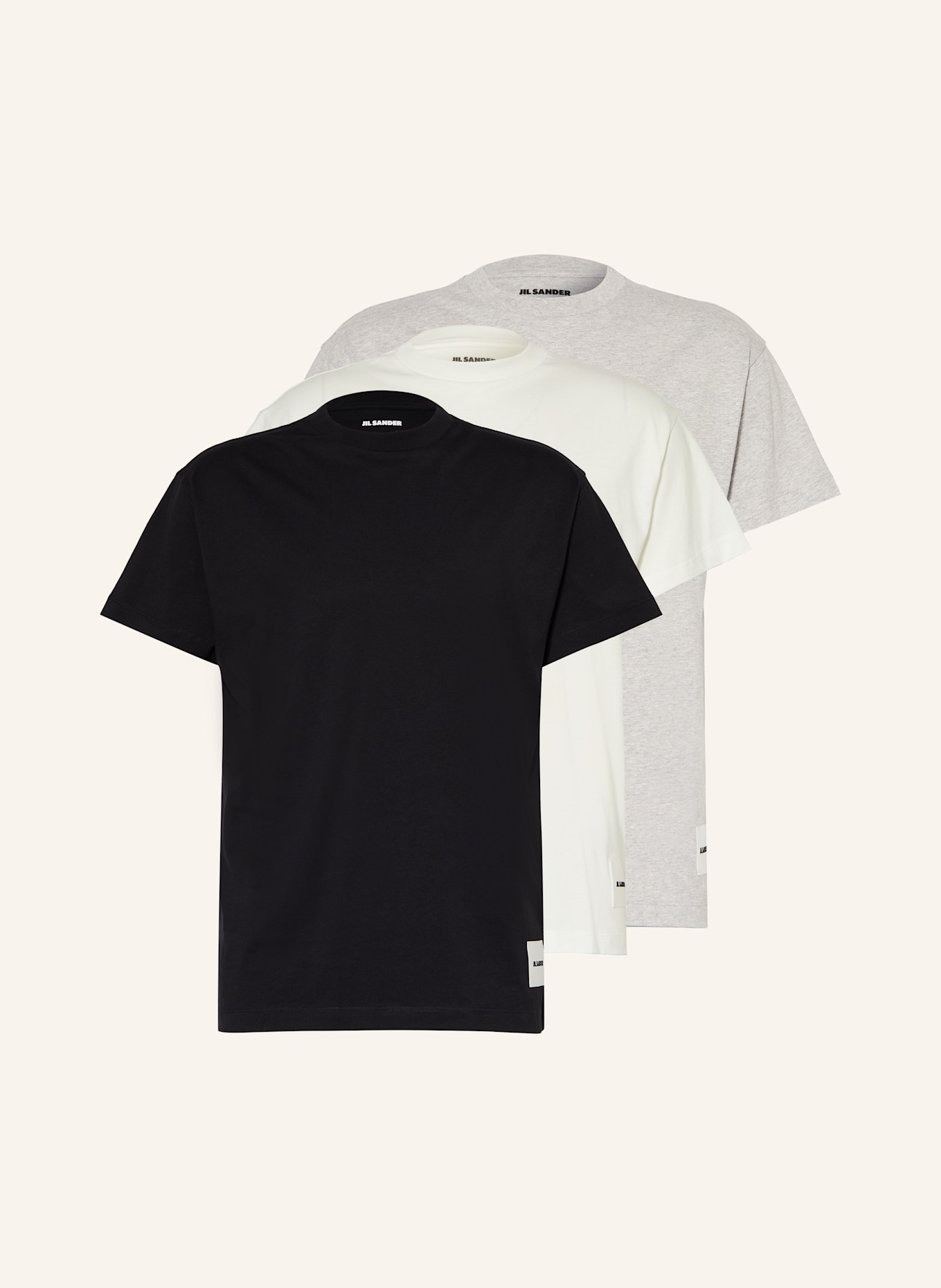 JIL SANDER 3er-Pack T-Shirts: SCHWARZ / WEISS / GRAU