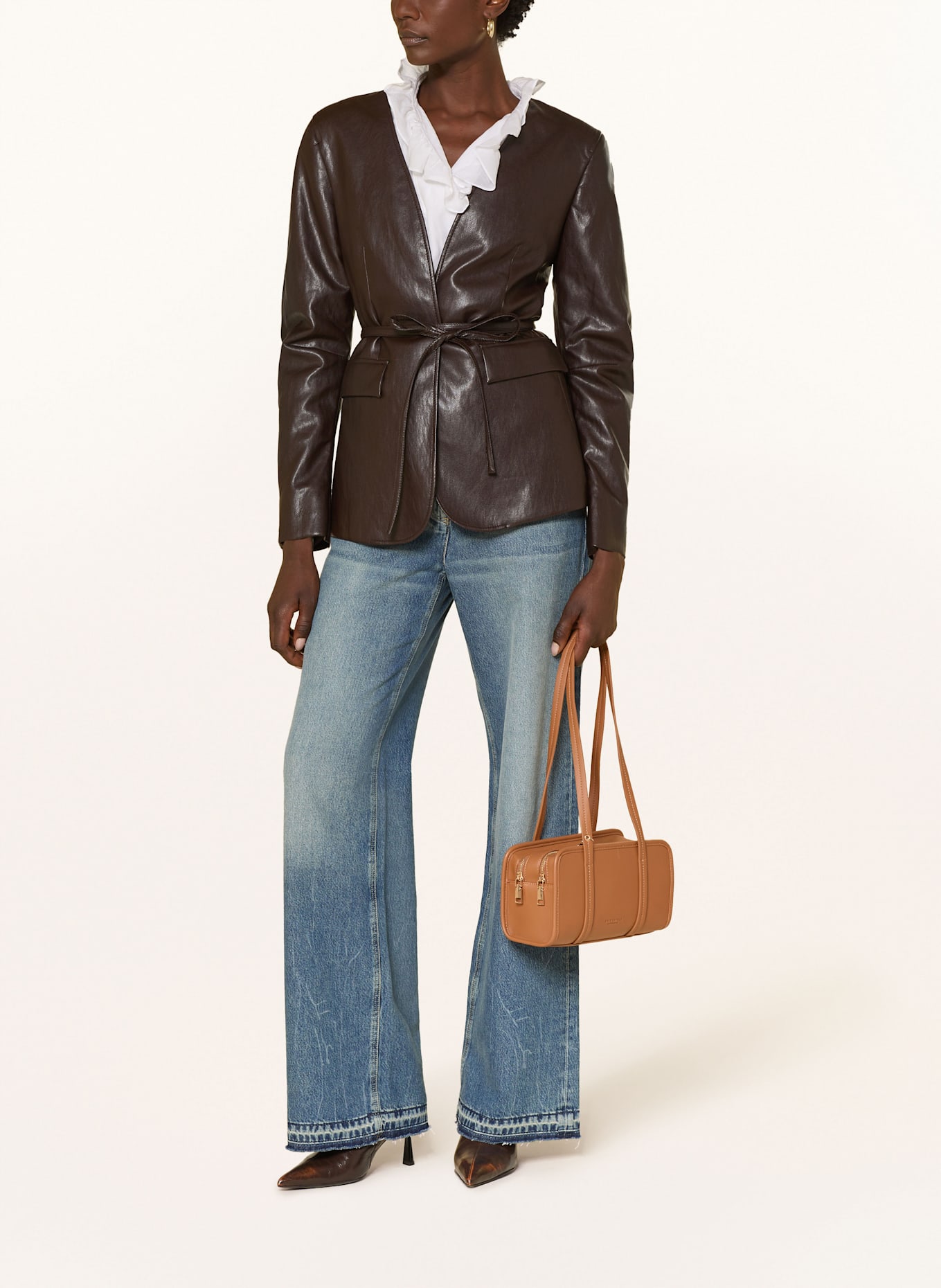 SEIDENFELT Schultertasche NELMA: HELLBRAUN