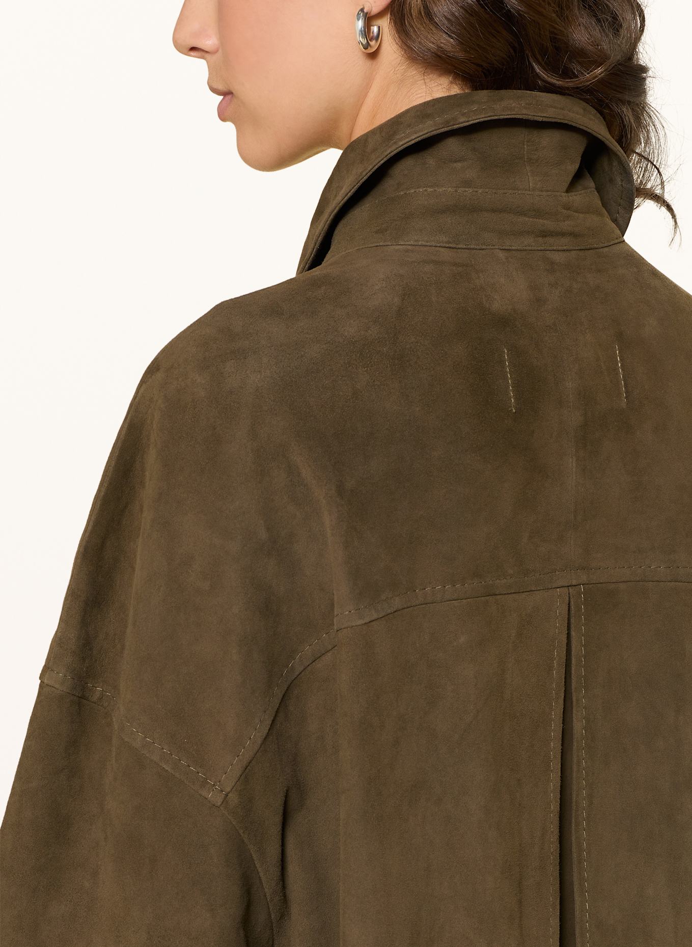 DRYKORN Kastenjacke ANS aus Leder mit 3/4-Arm: KHAKI
