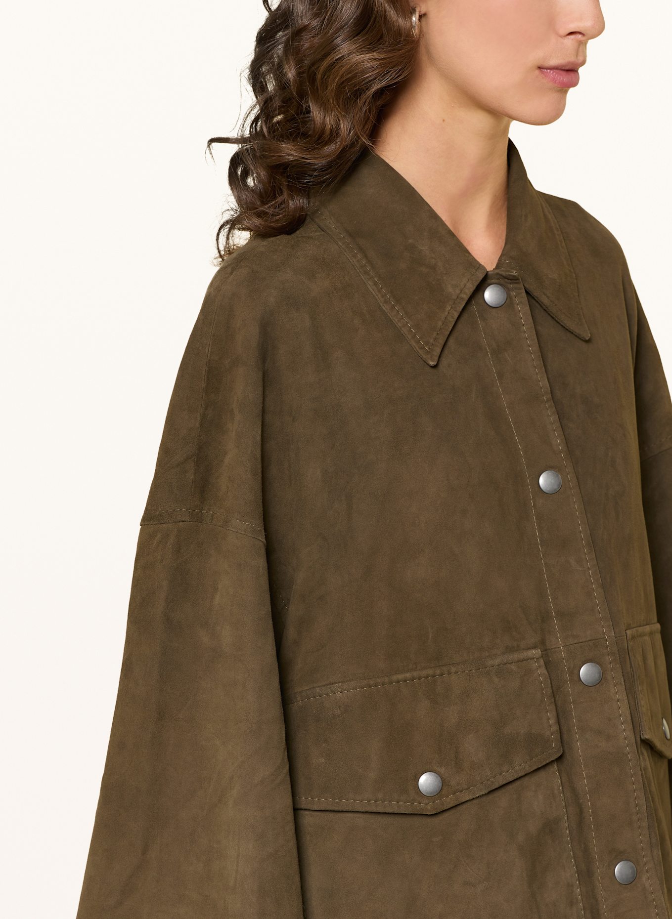 DRYKORN Kastenjacke ANS aus Leder mit 3/4-Arm: KHAKI