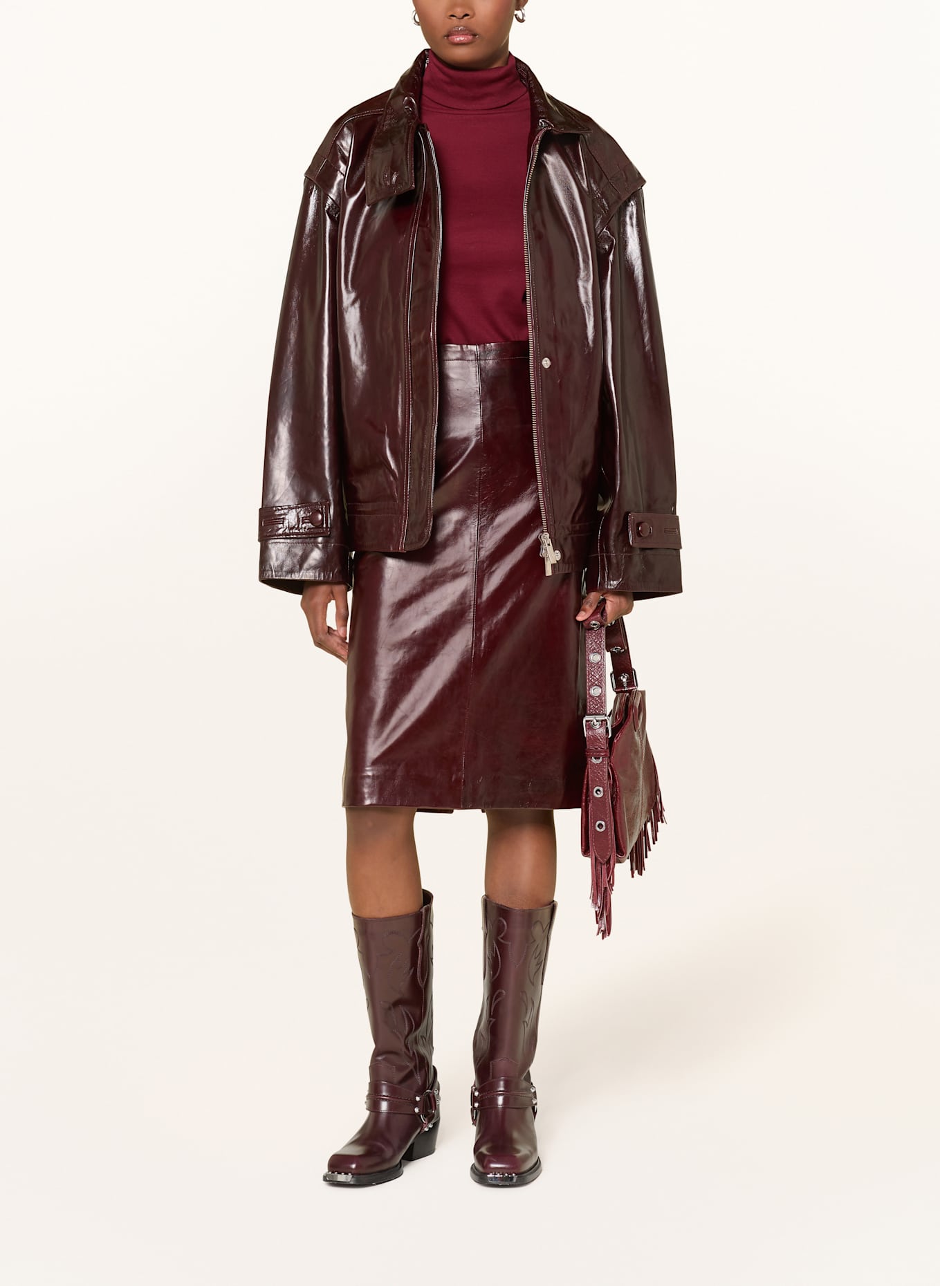 REMAIN Oversized-Lederjacke: DUNKELROT