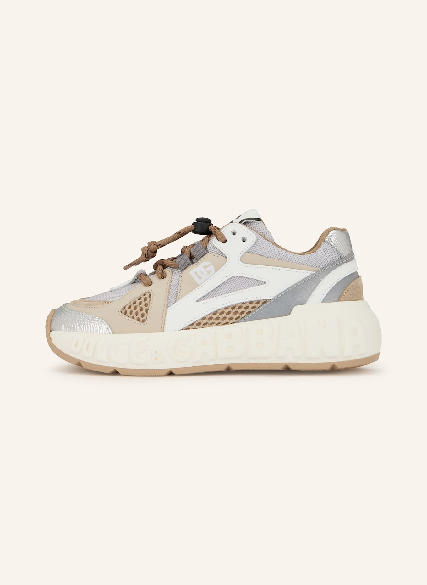 DOLCE & GABBANA Sneaker: WEISS / HELLBRAUN / SILBER